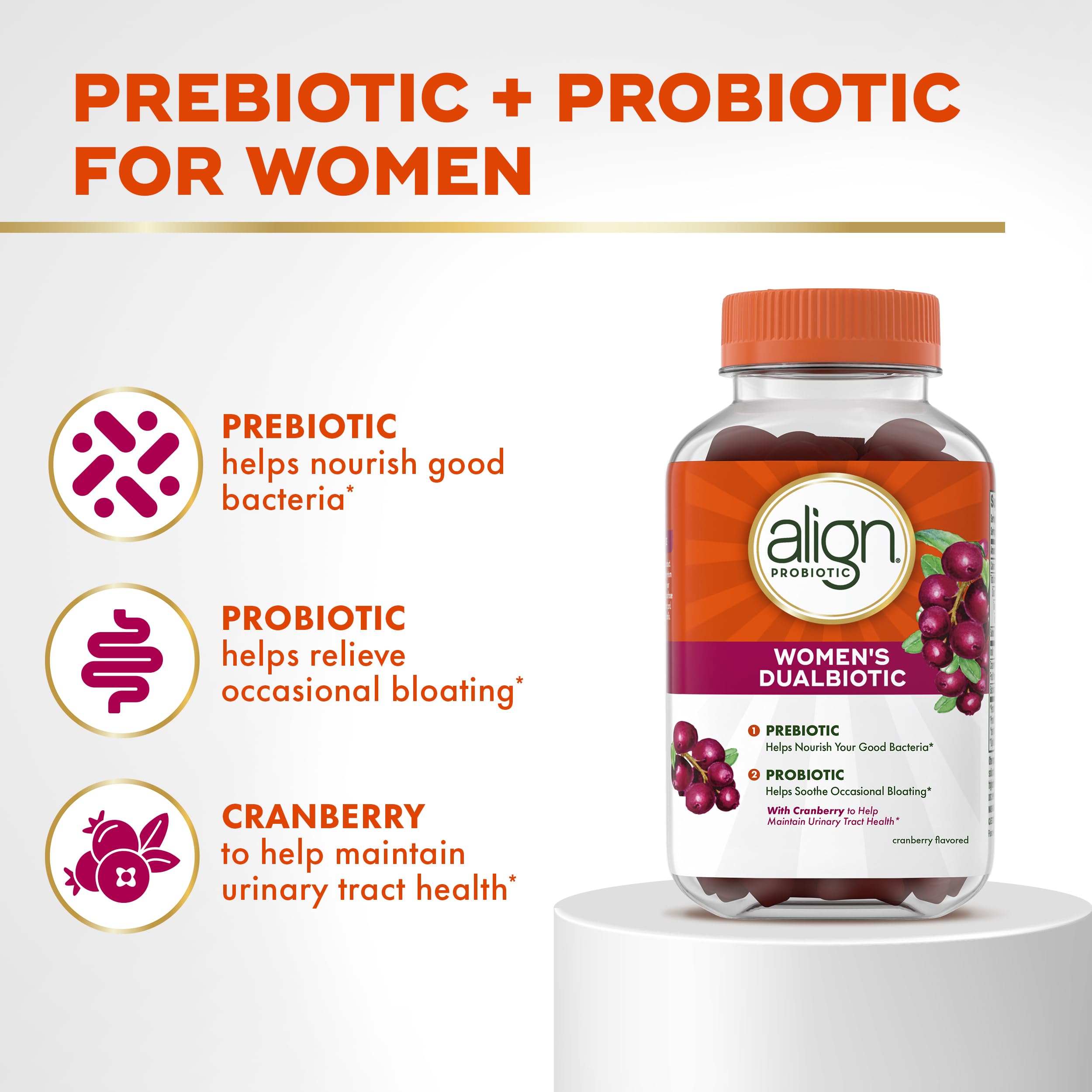 Align Probiotic Women’s Dualbiotic Gummies cranberry flavour