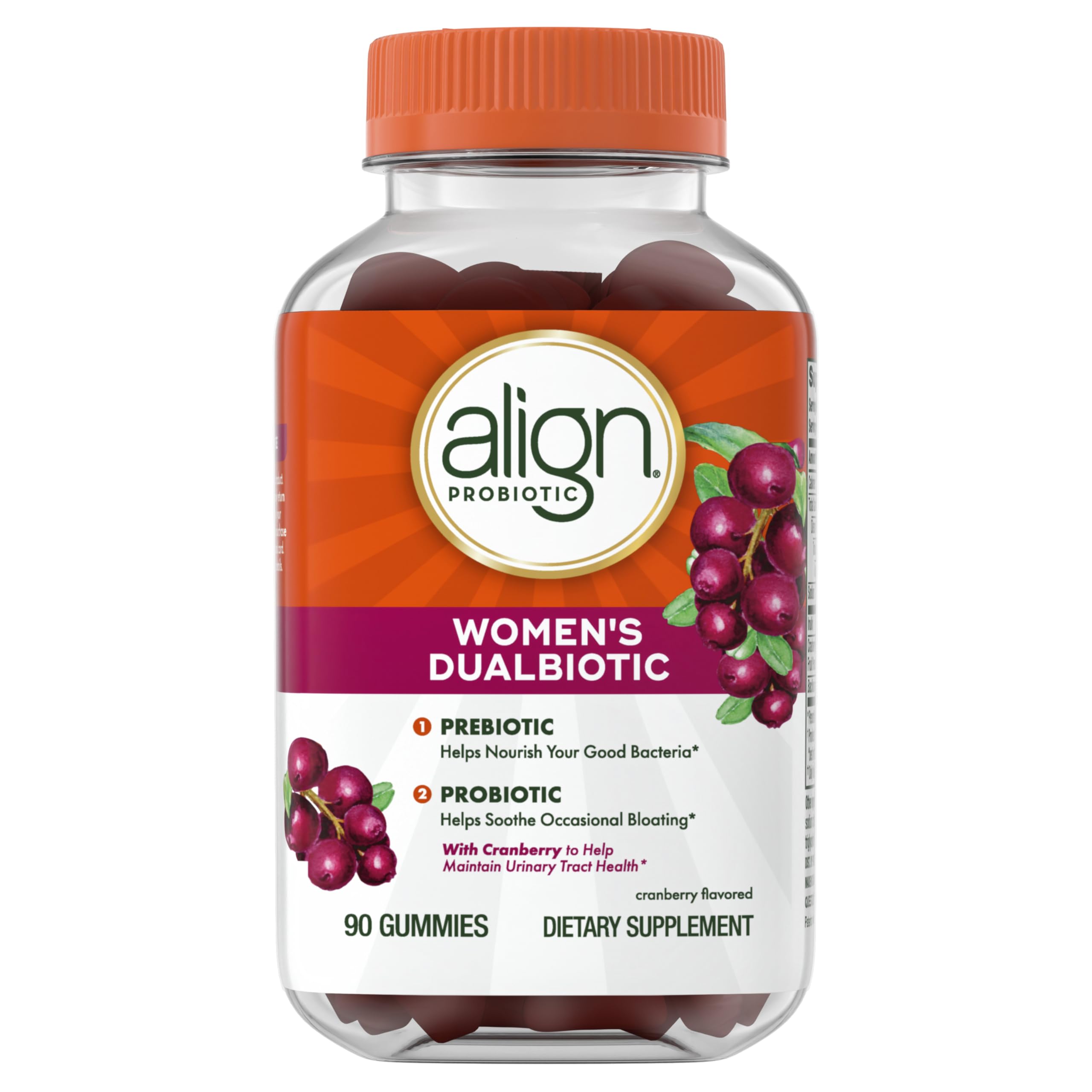 Align Probiotic Women’s Dualbiotic Gummies with fresh cranberries