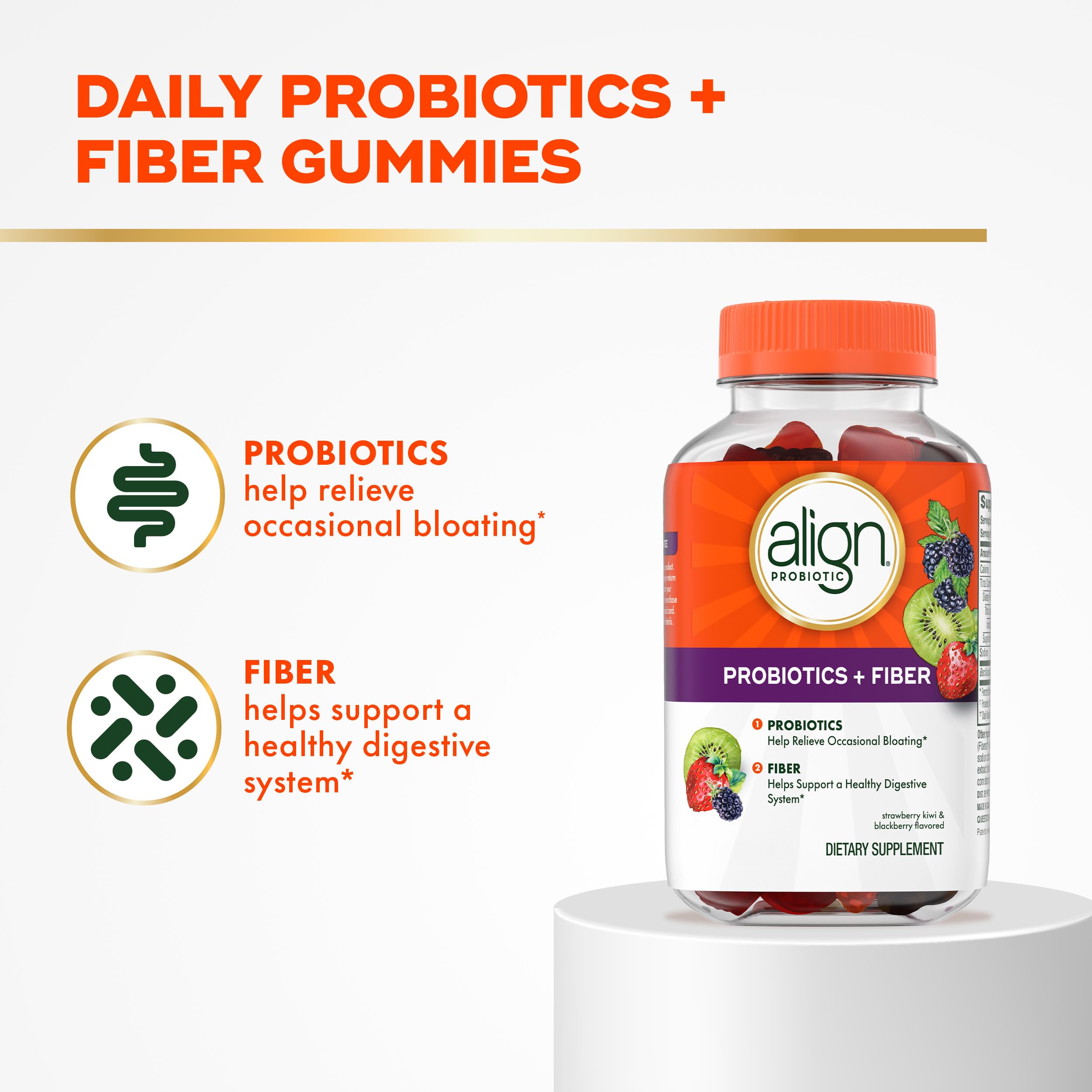 Align Probiotics + Fiber Gummies bottle side view