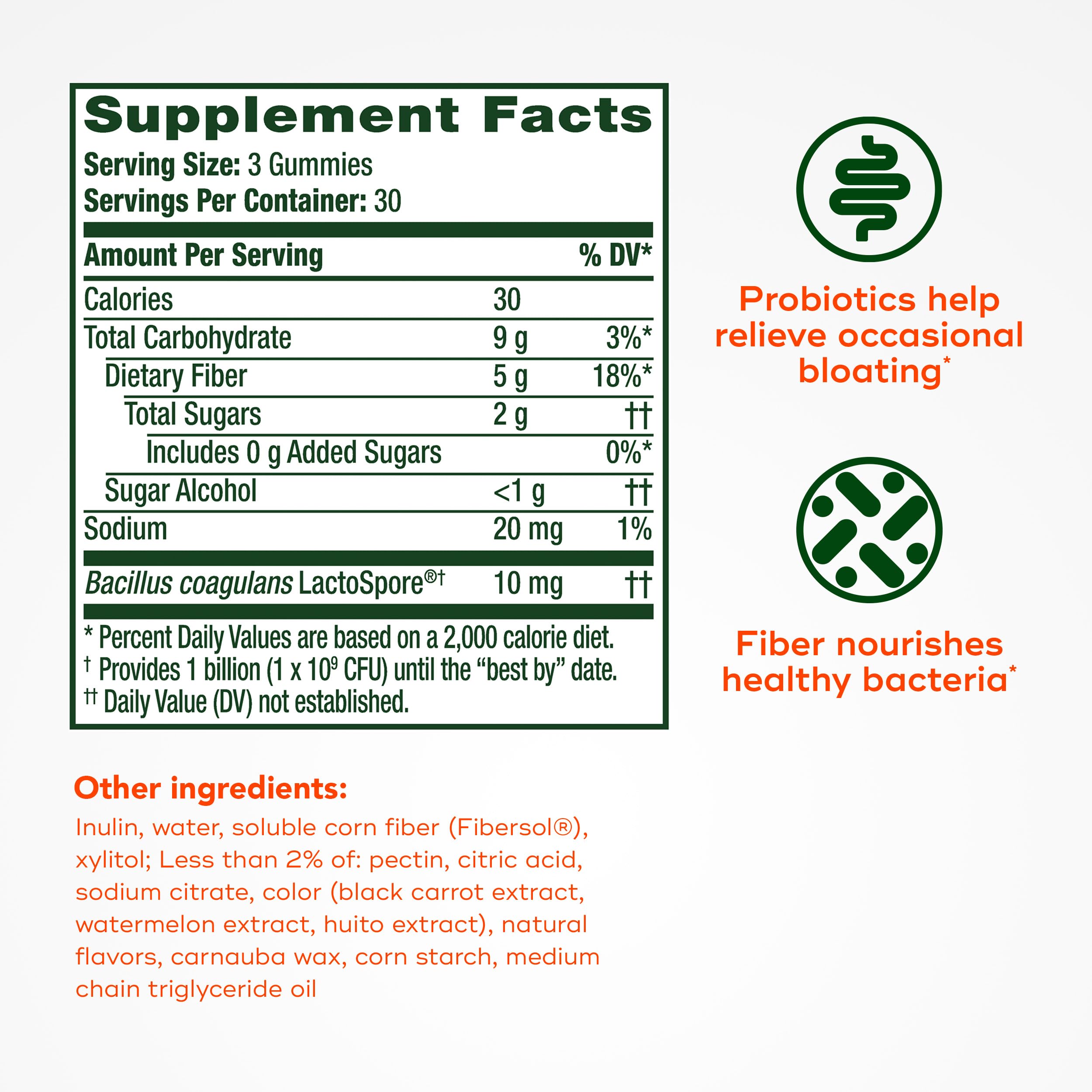 Align Probiotics + Fiber Gummies packaging details