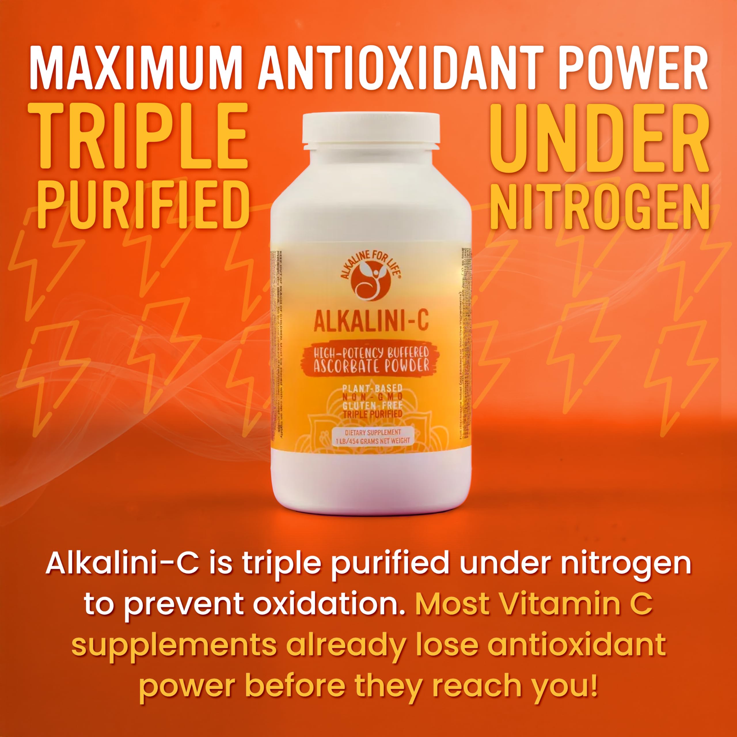 Alkaline for Life Alkalini-C Vitamin C Supplement 8oz with a spoon