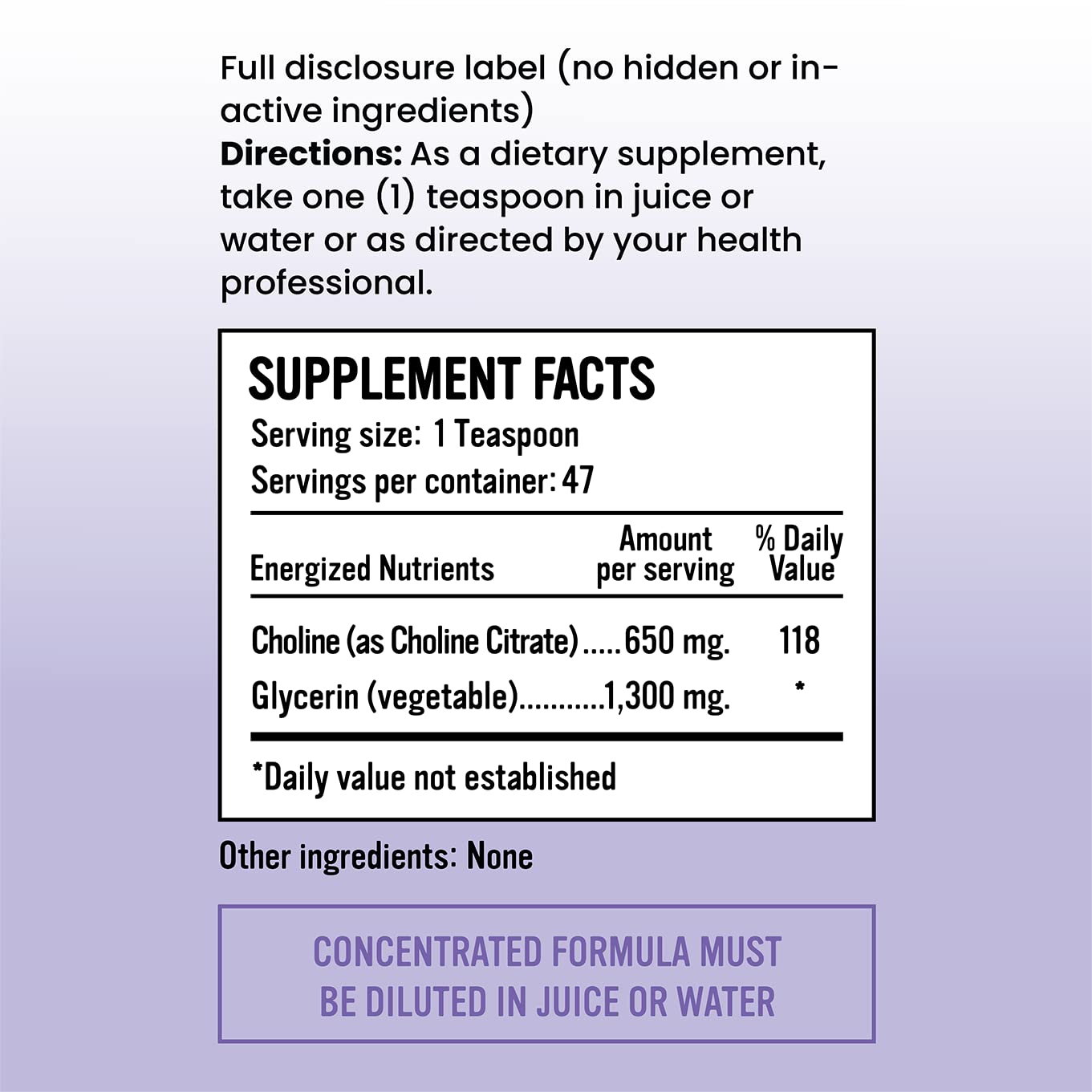 Alkaline for Life Liquid Choline Citrate 650mg bottle side view