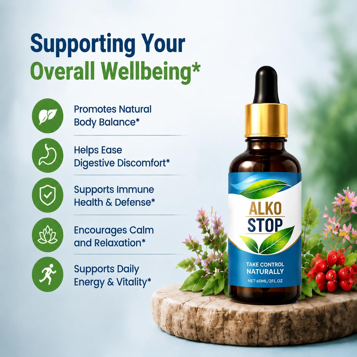 AlkoStop Alko Stop Drops 60ml with ingredients list
