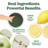 All About Juicing Chlorophyll Lemonade Drink Mix mixed with water