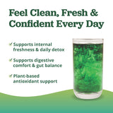 All About Juicing Chlorophyll Lemonade Powder mixed in a glass