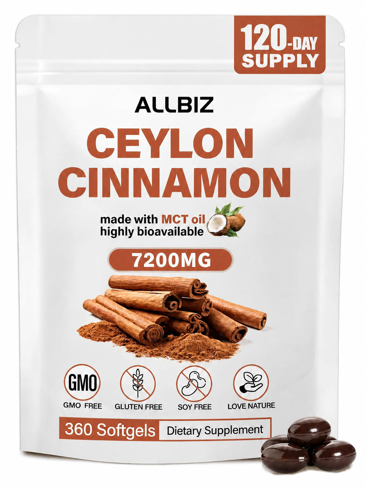 ALLBIZ Ceylon Cinnamon Softgels bottle front view