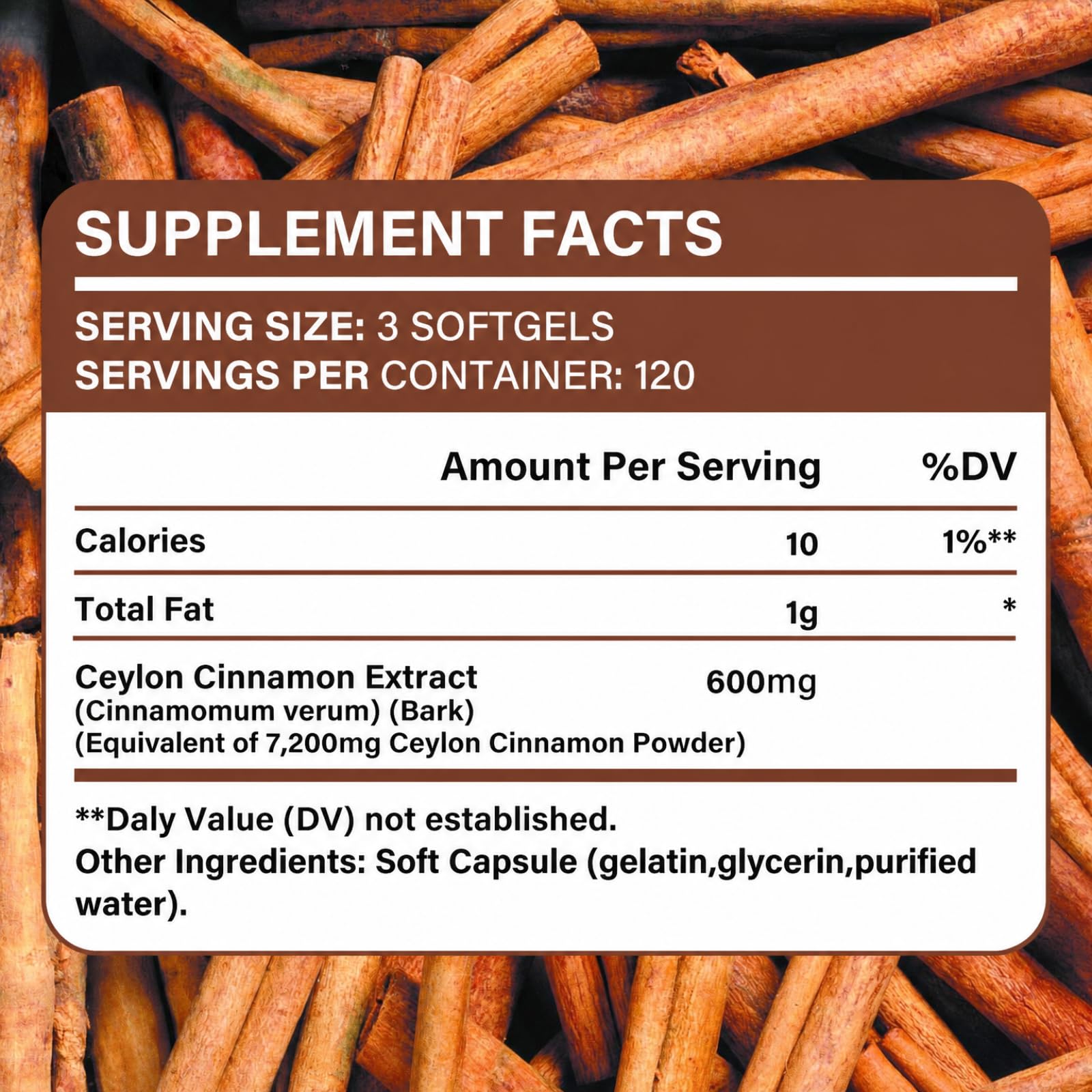 ALLBIZ Ceylon Cinnamon Softgels side view with label
