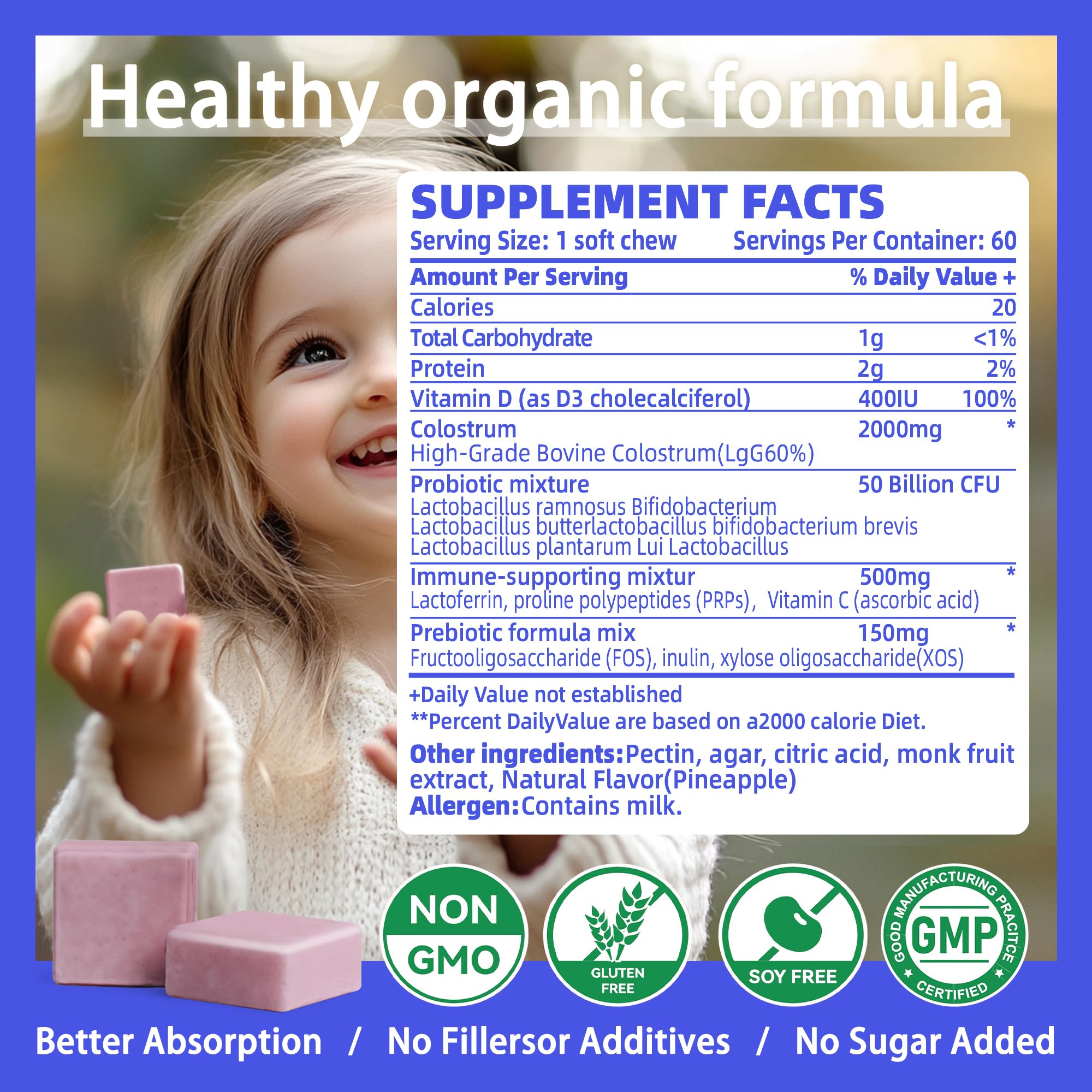 Allcoovita Colostrum Chews Blueberry flavour packaging