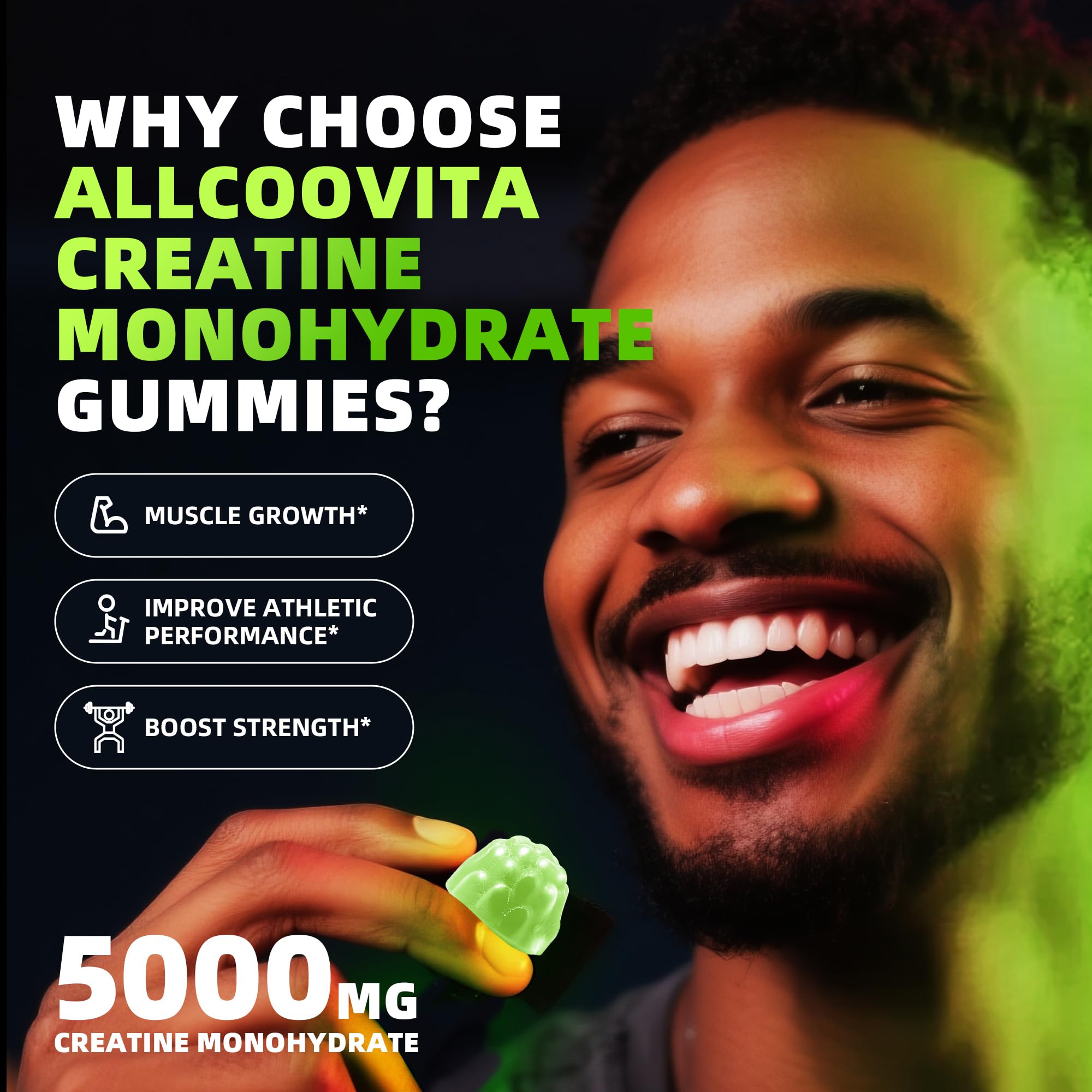 Allcoovita Creatine Gummies showing individual gummy