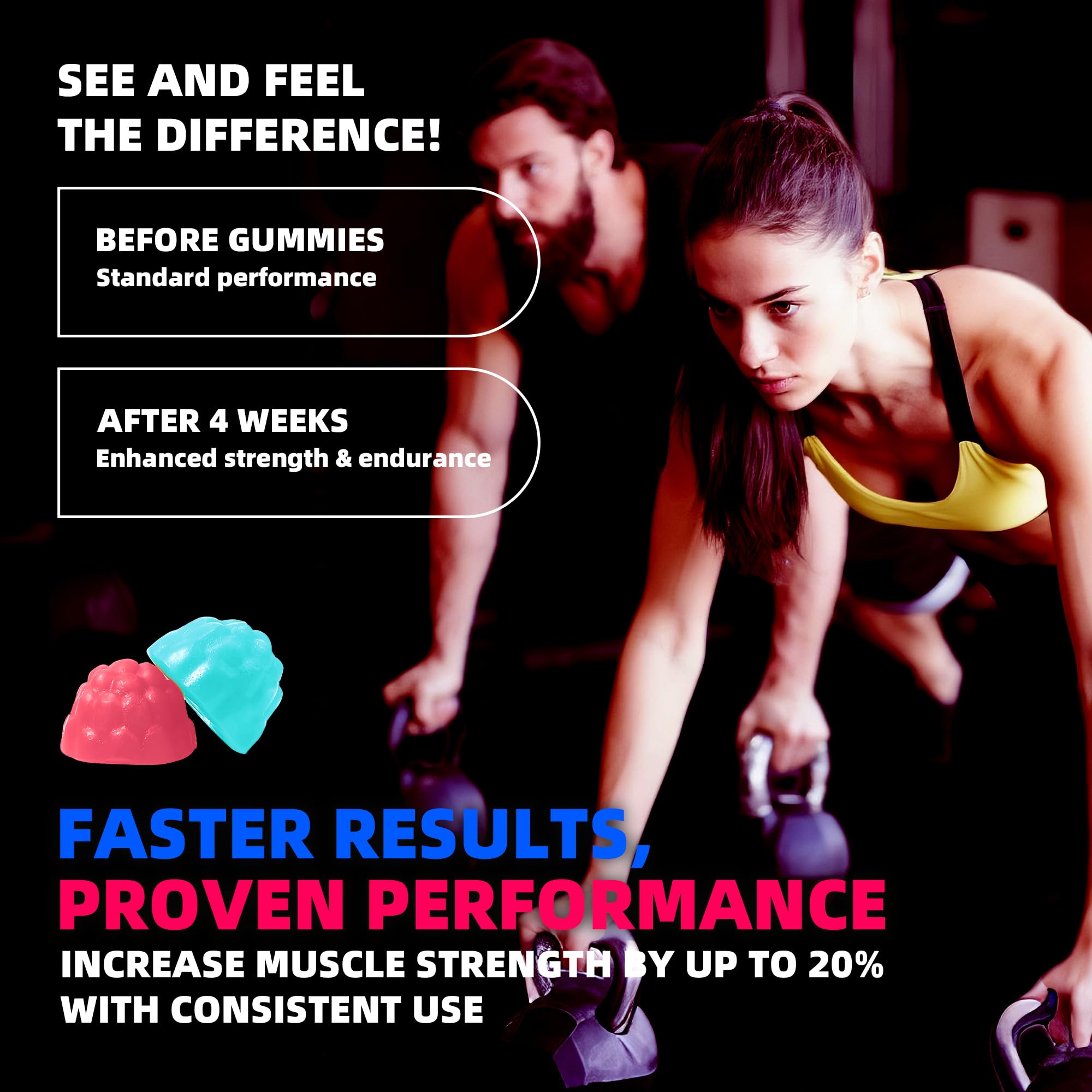Allcoovita Creatine Gummies with fitness equipment