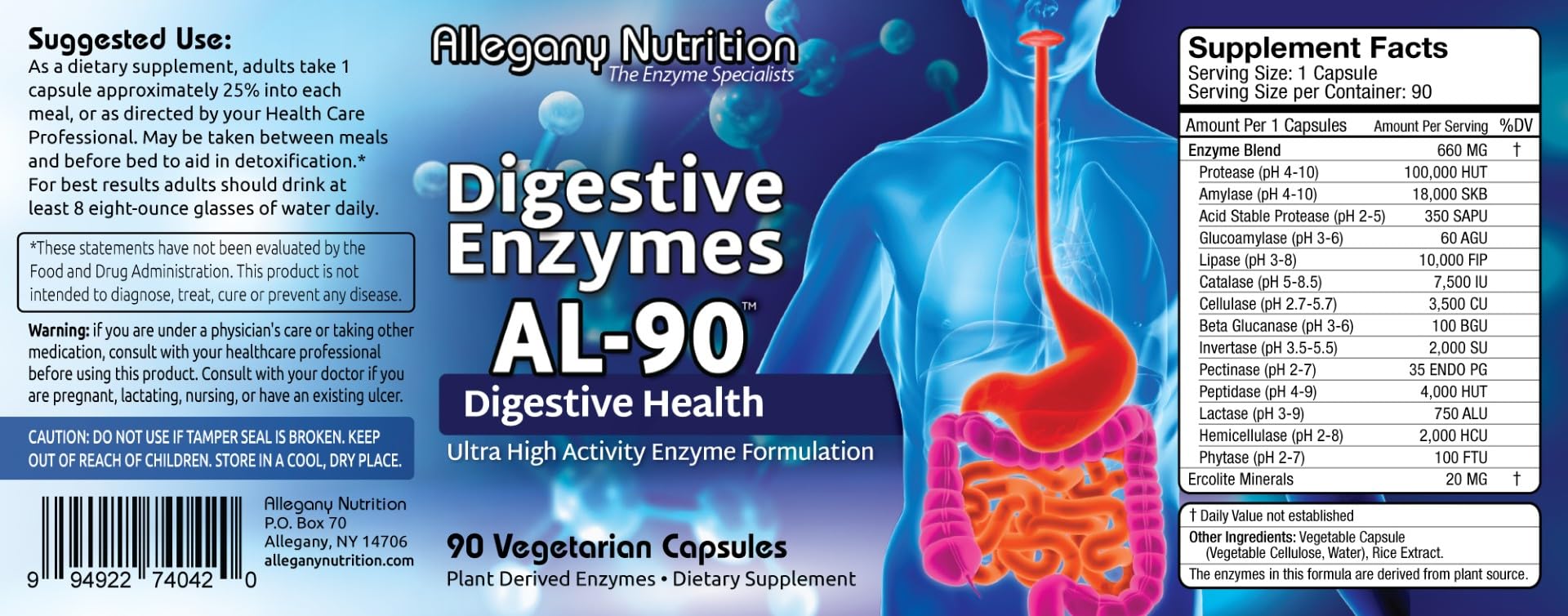 Allegany Nutrition Multi-Enzyme Supplement 91g packaging details