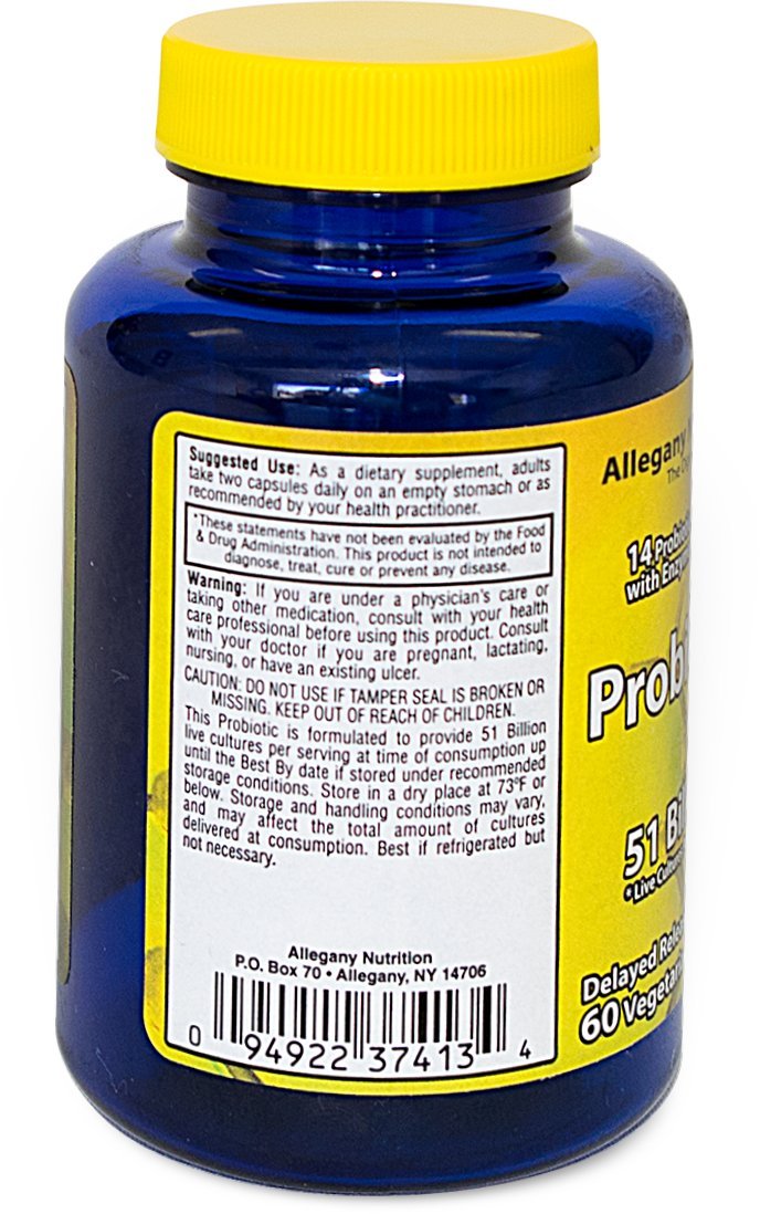 Allegany Nutrition Probiotic Supplement bottle with label