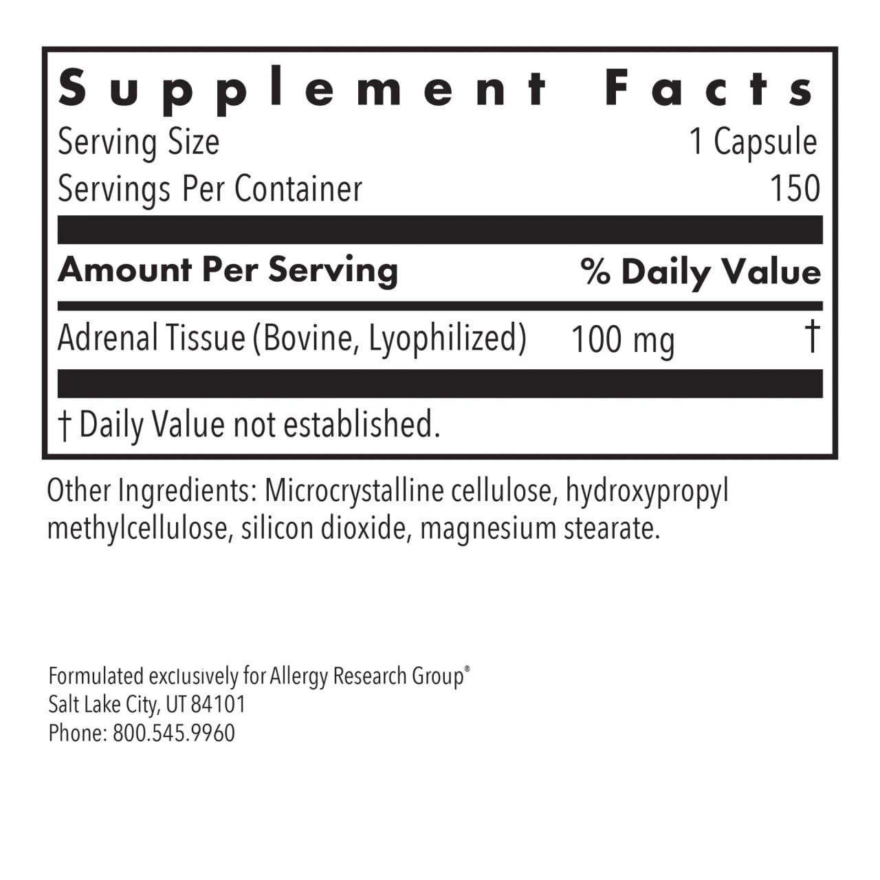 Allergy Research Group Adrenal Cortex Extract side view