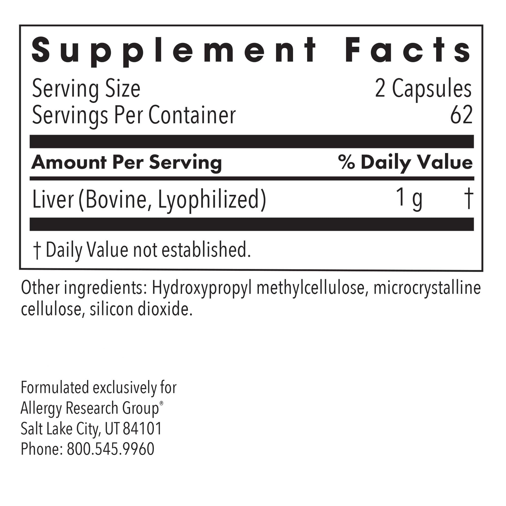 Allergy Research Group Beef Liver Supplement side view