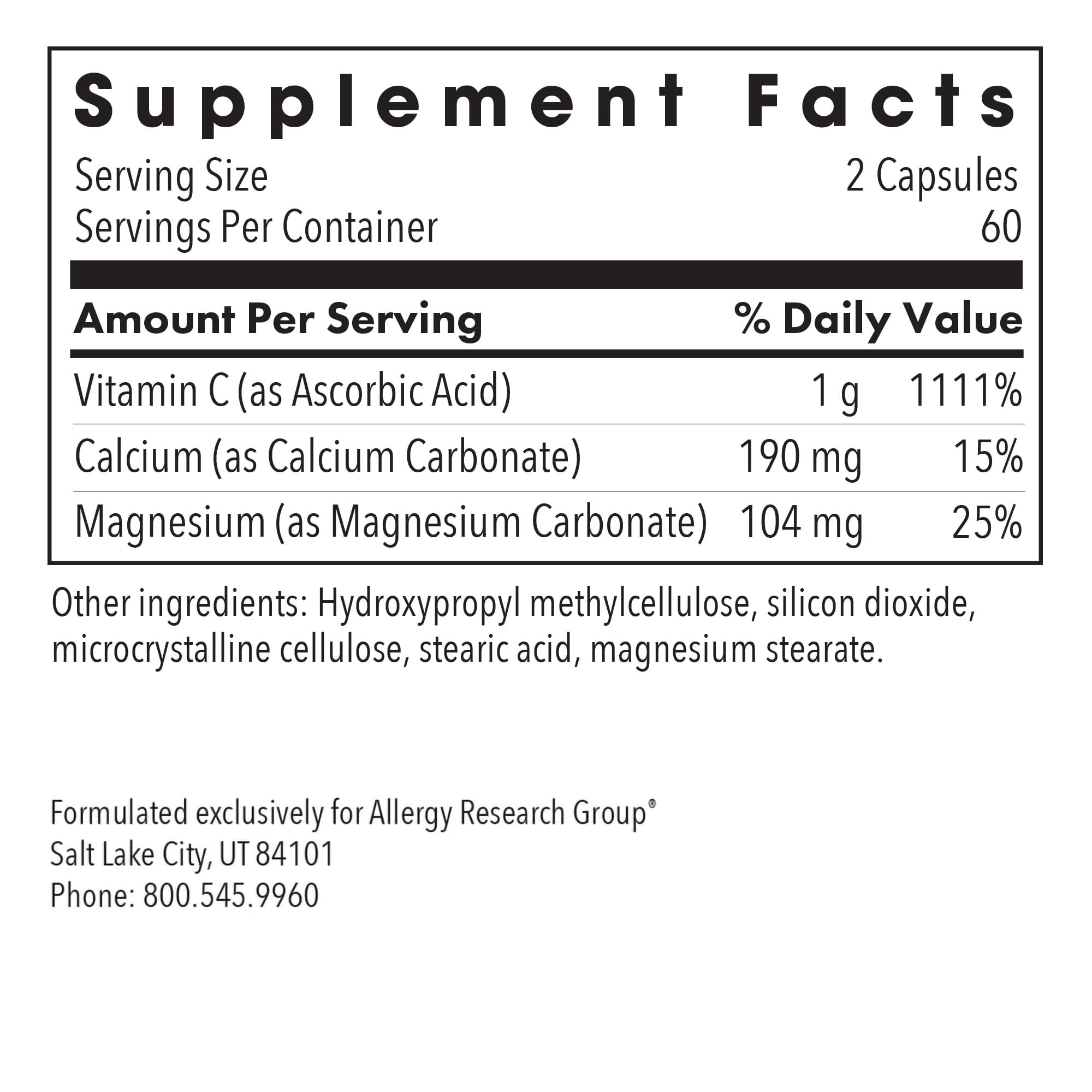 Allergy Research Group Buffered Vitamin C 120 capsules packaging