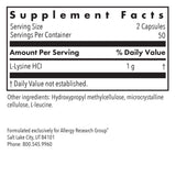 Allergy Research Group L-Lysine 500mg capsule bottle side view