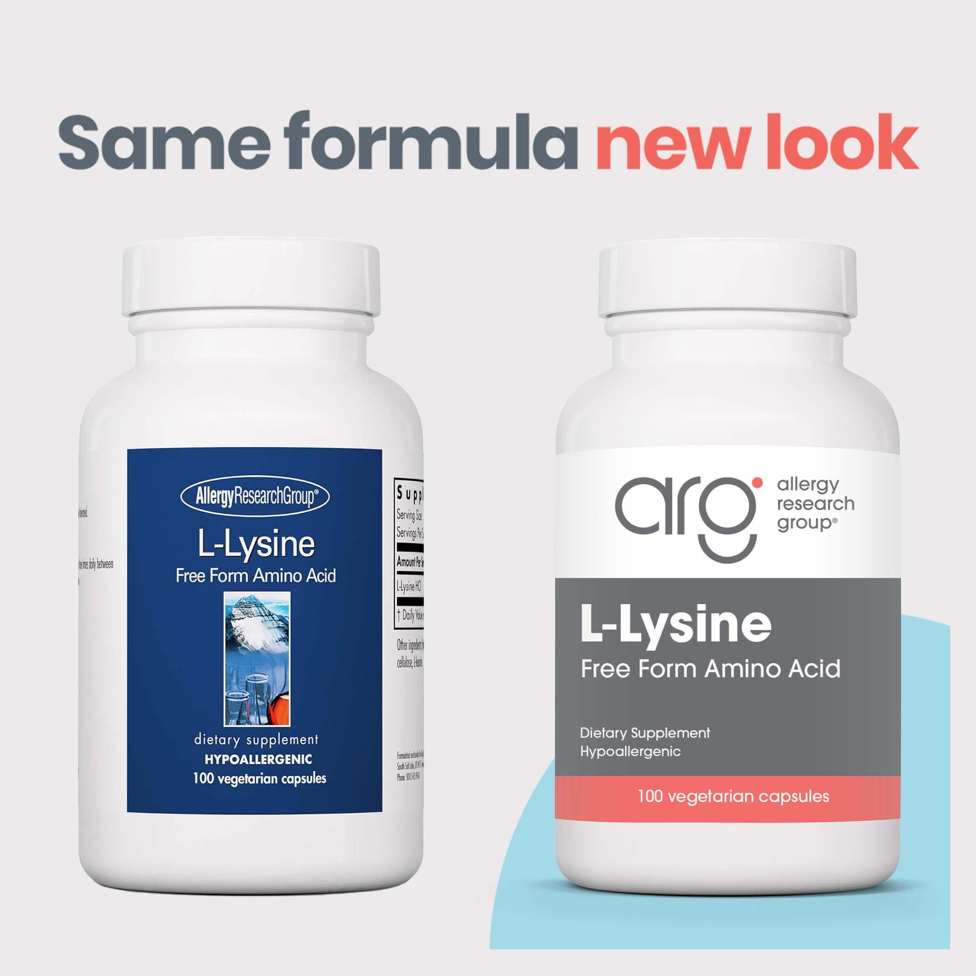 Allergy Research Group L-Lysine 500mg capsules with dosage details