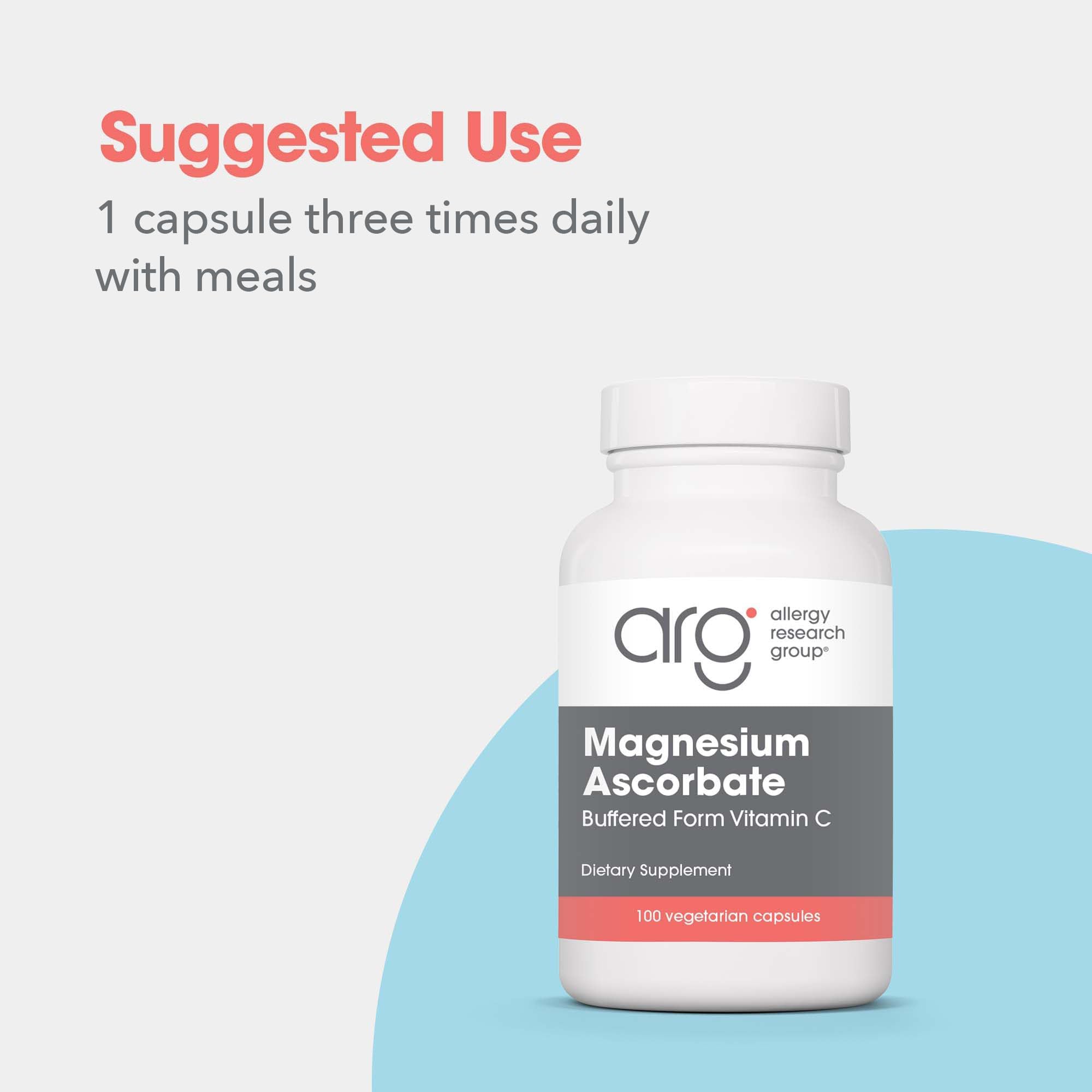 Allergy Research Group Magnesium Ascorbate Capsules on wooden table