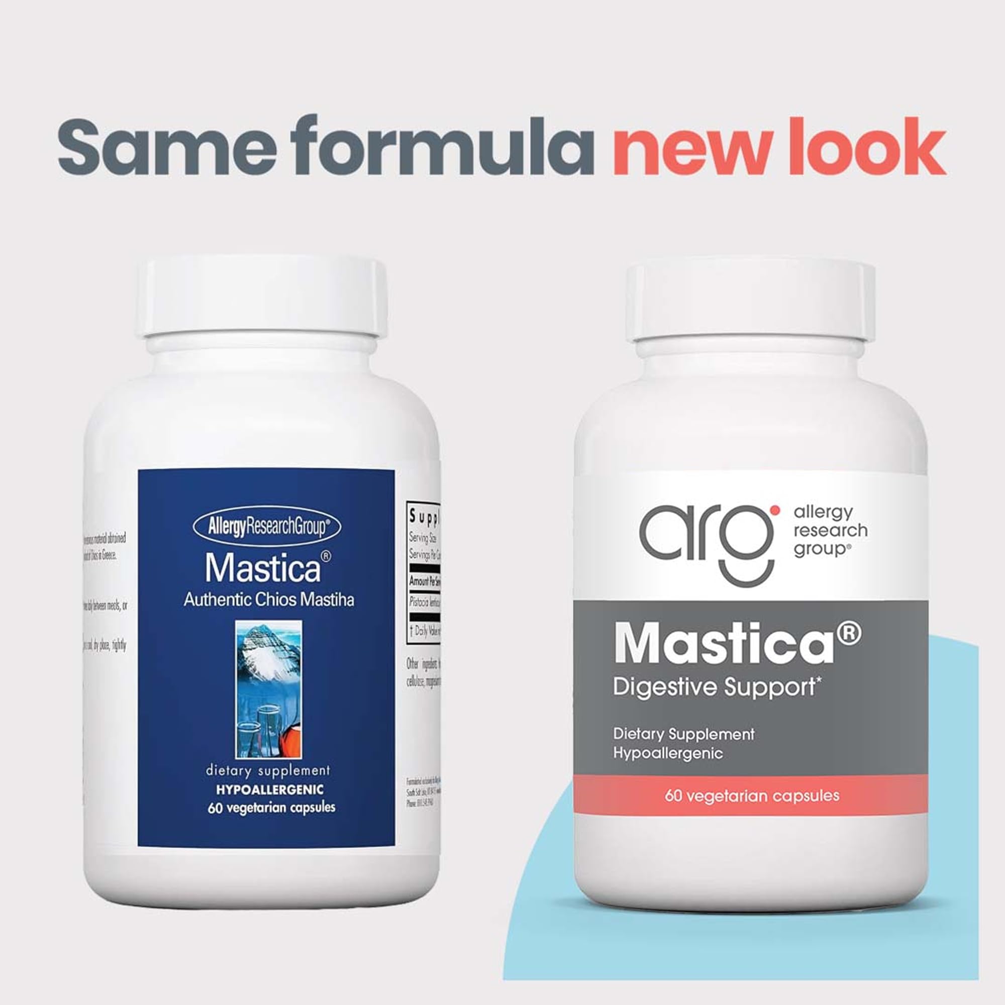 Allergy Research Group Mastica supplement side view showing capsule