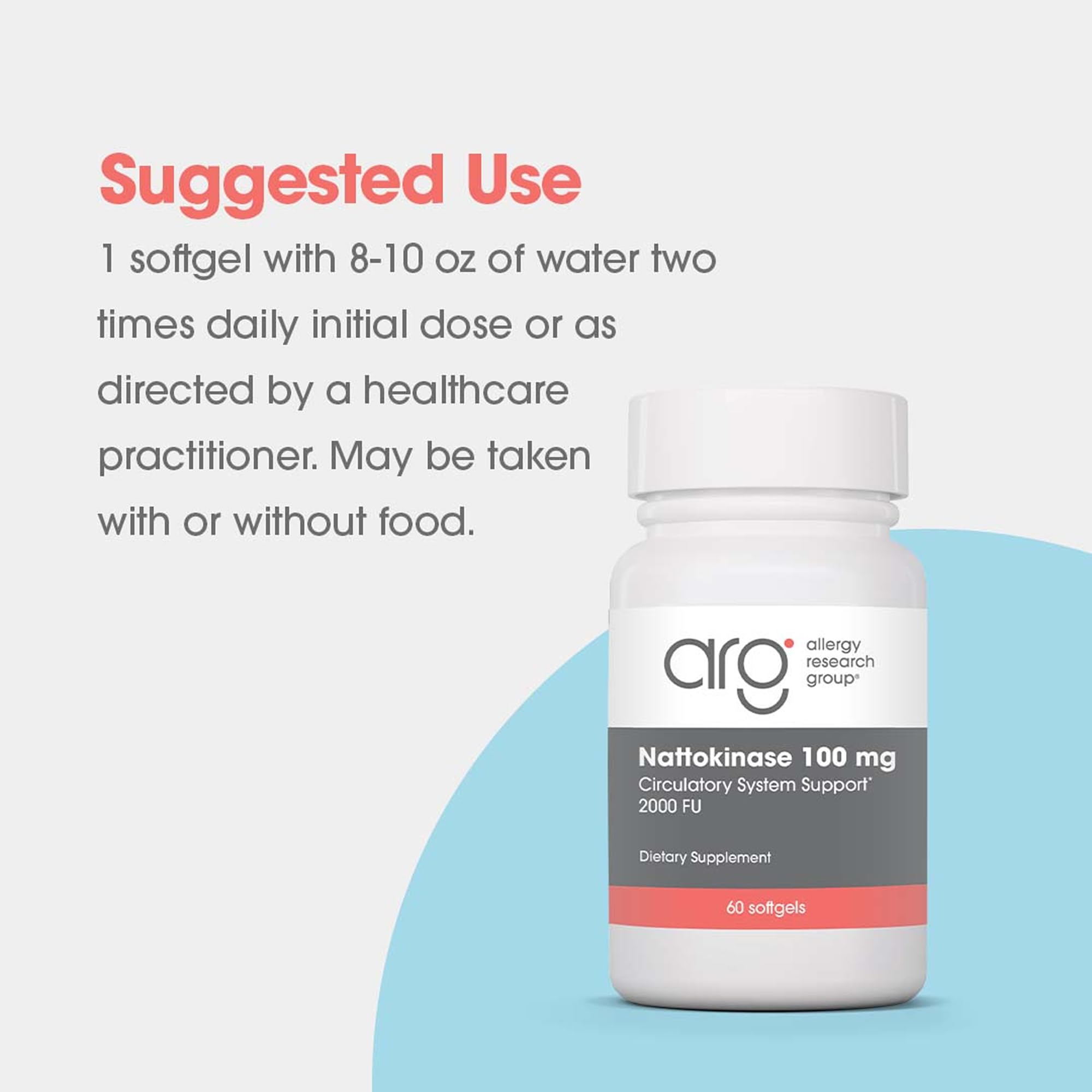 Allergy Research Group Nattokinase 100 mg supplement on a wooden table