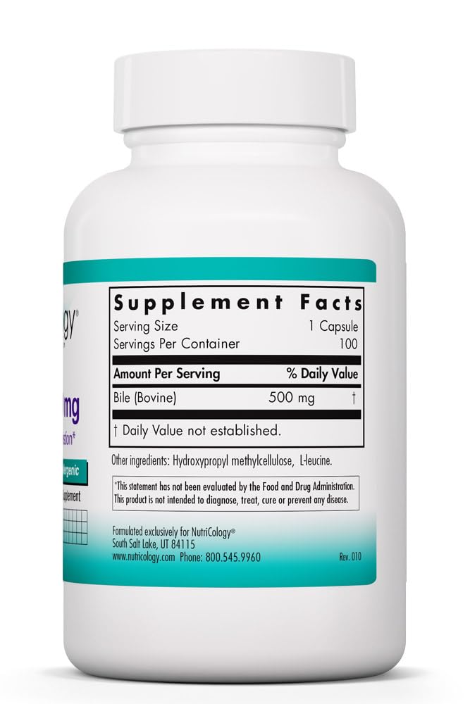 Allergy Research Group NutriCology Ox Bile 500 mg Capsules side view