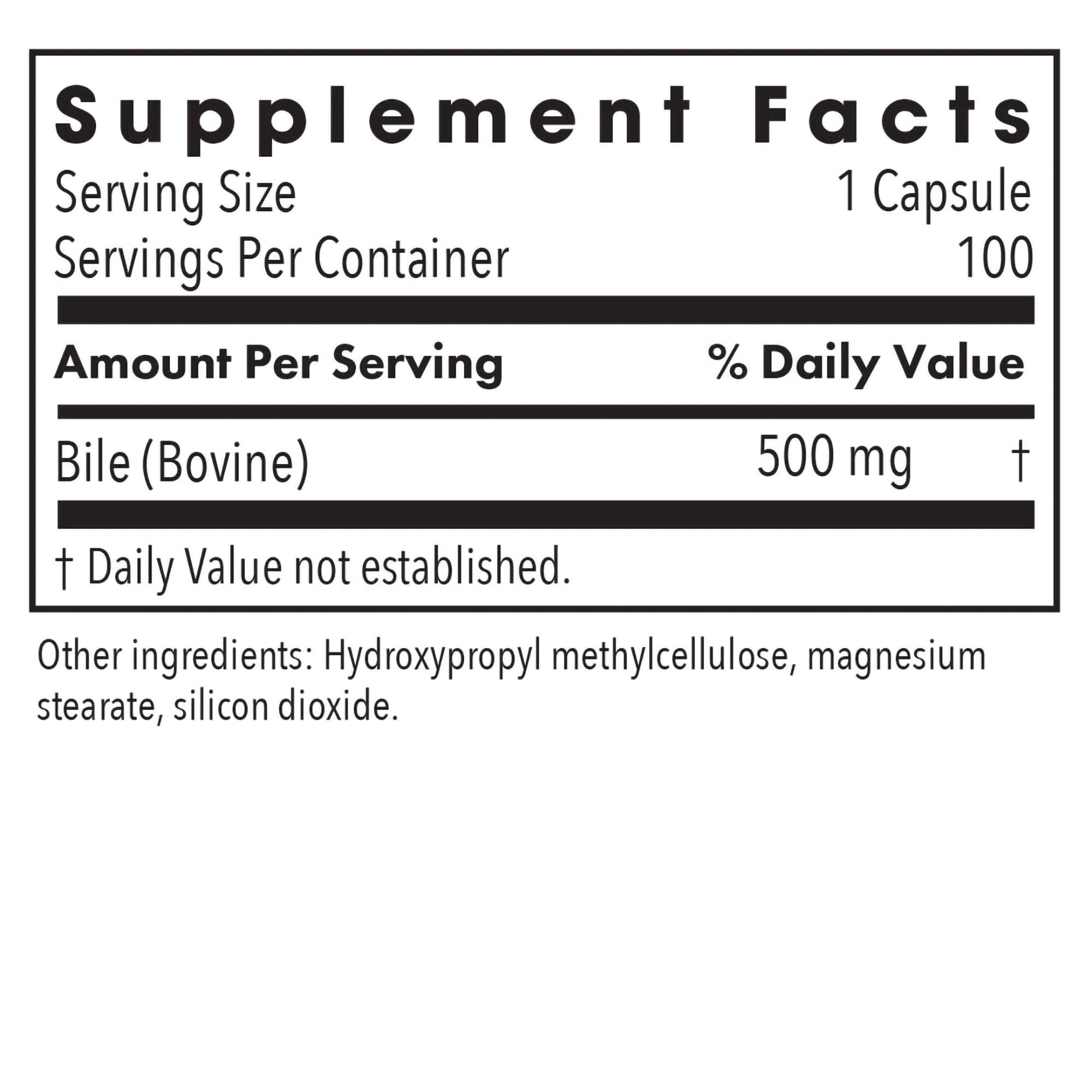Allergy Research Group Ox Bile 500 mg supplement bottle with label