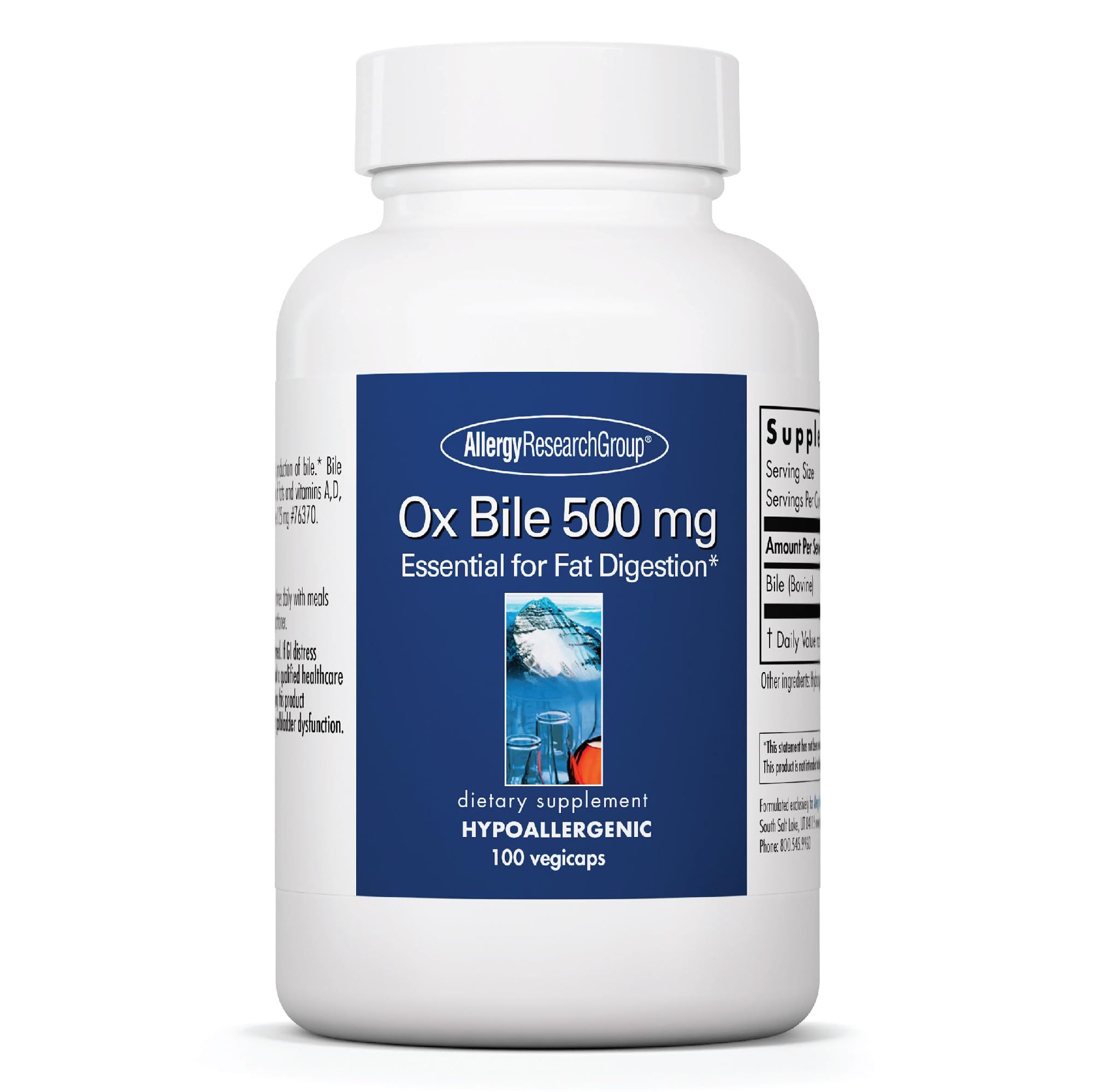 Allergy Research Group Ox Bile 500 mg supplement front view