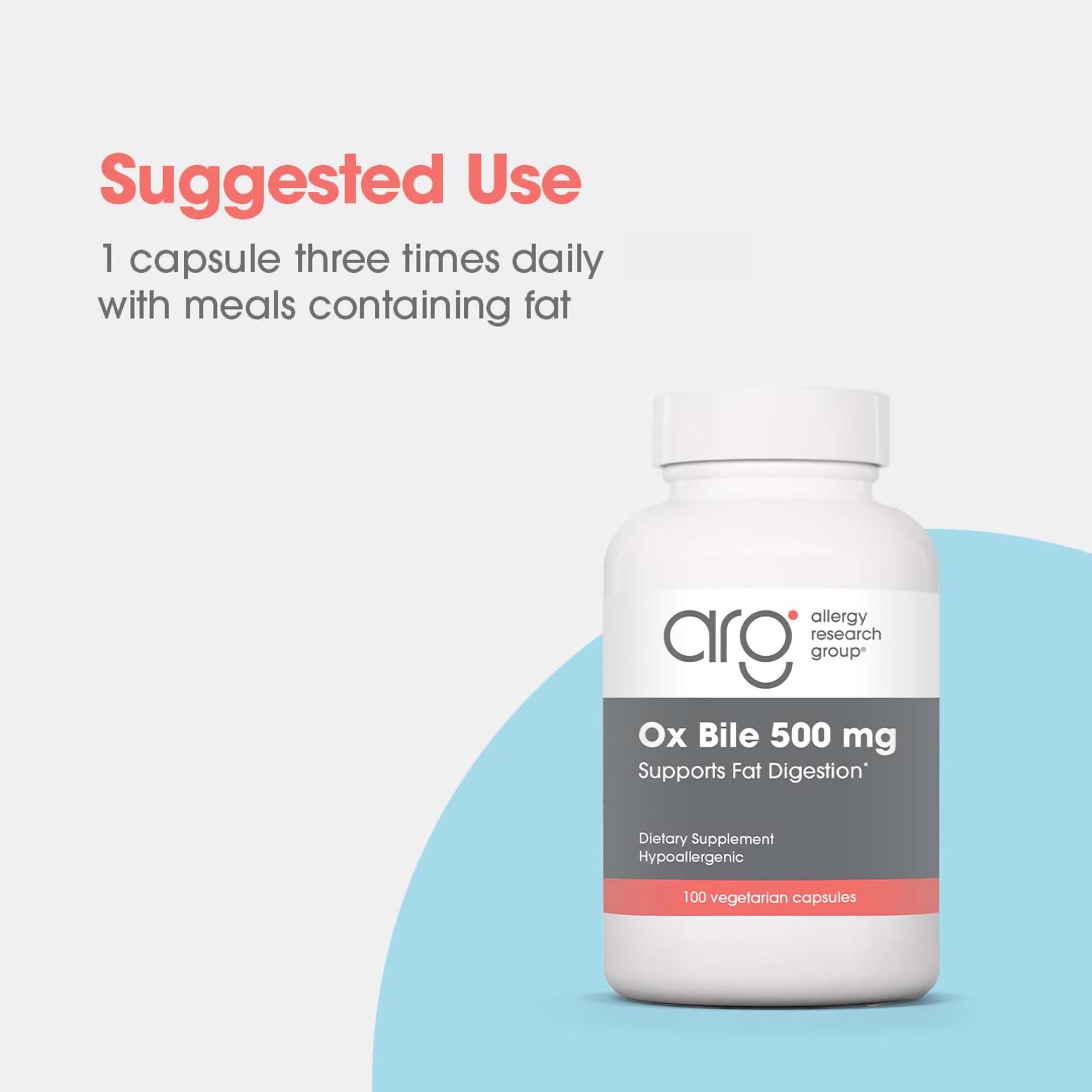 Allergy Research Group Ox Bile 500 mg supplement with measuring spoon