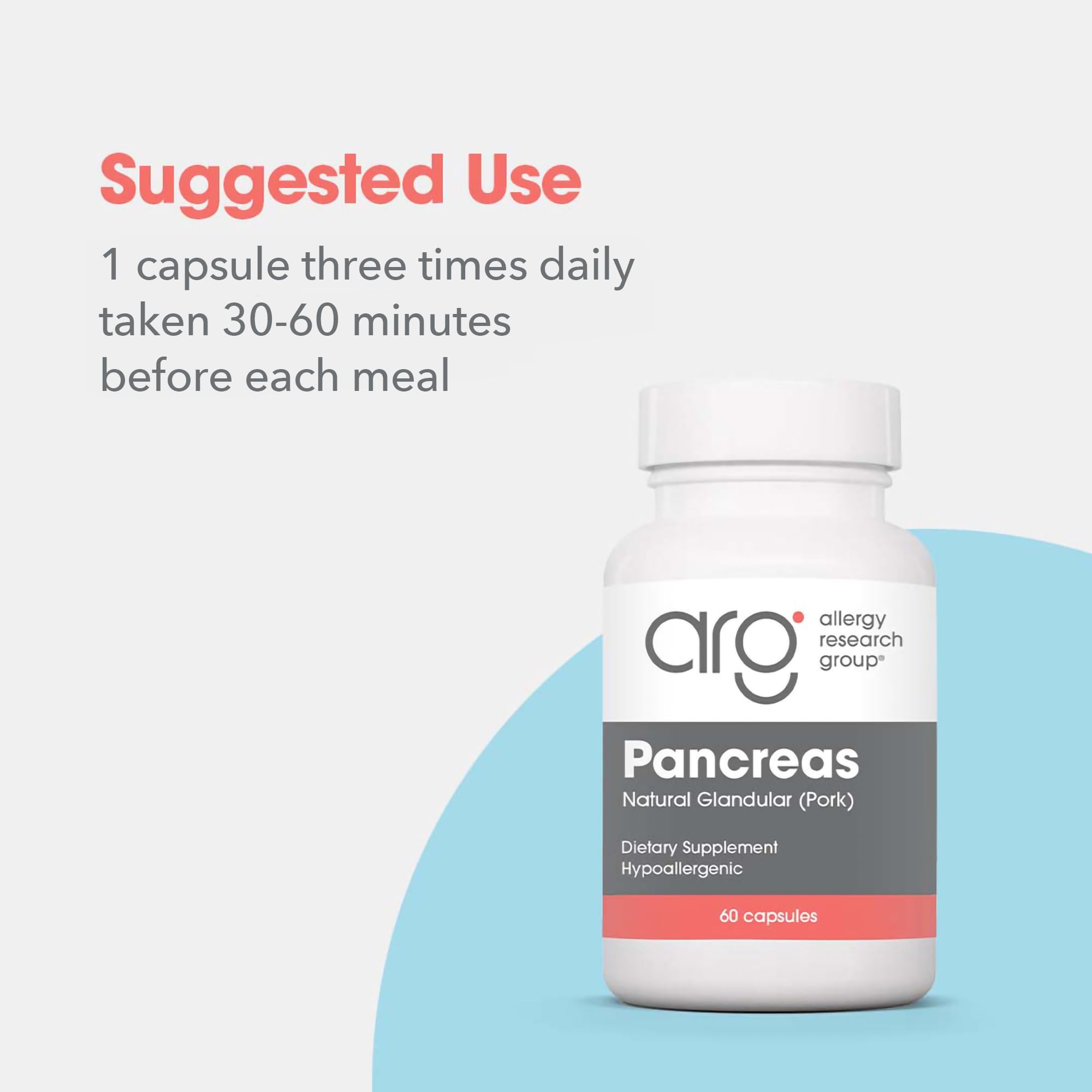 Allergy Research Group Pancreas Natural Glandular 28g product label