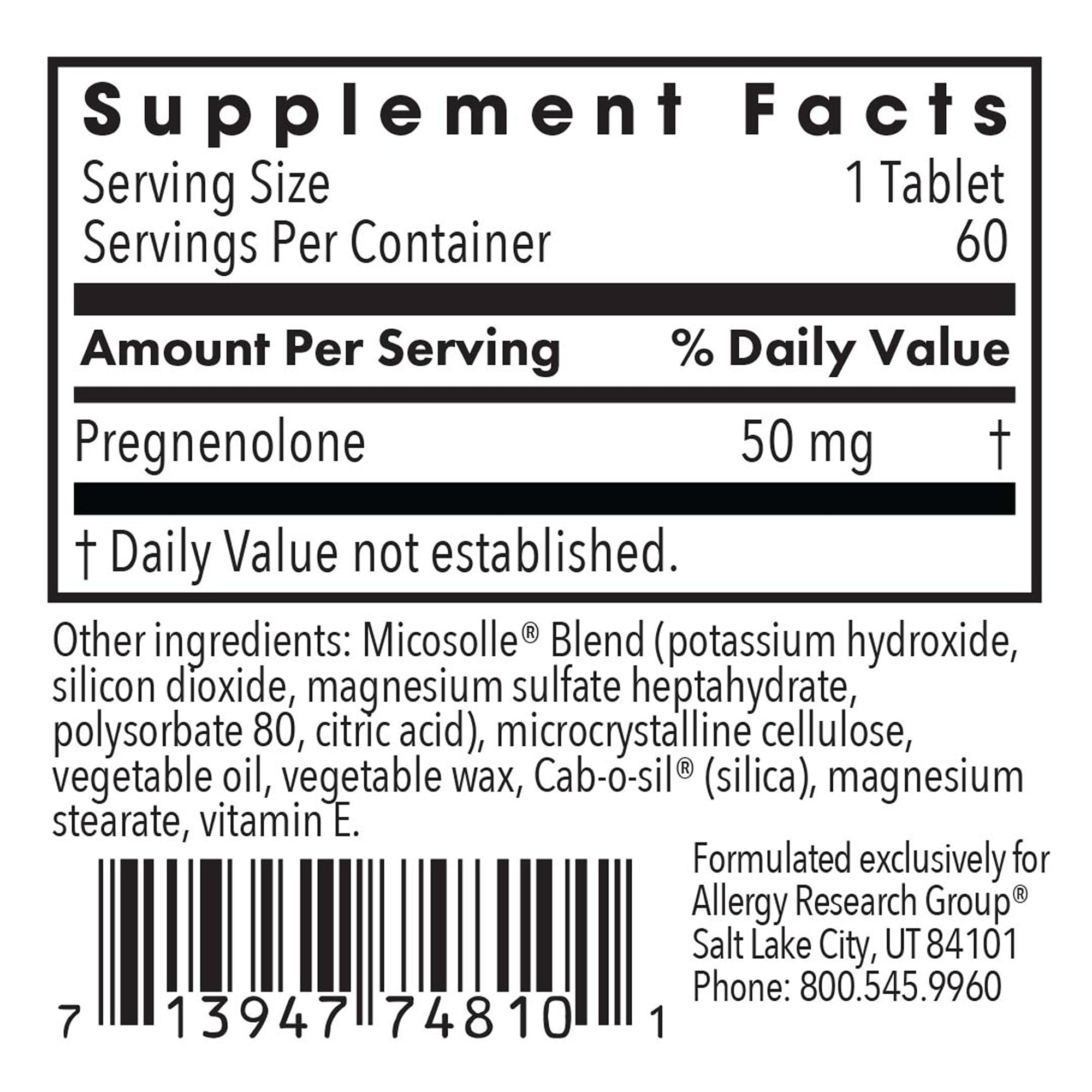 Allergy Research Group Pregnenolone 50mg tablet side view