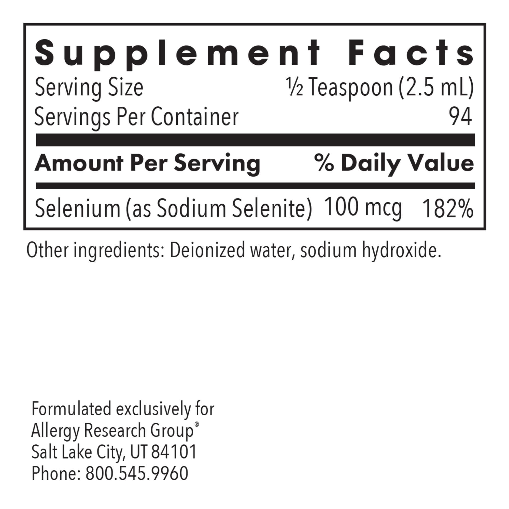 Allergy Research Group Selenium Solution liquid bottle side view
