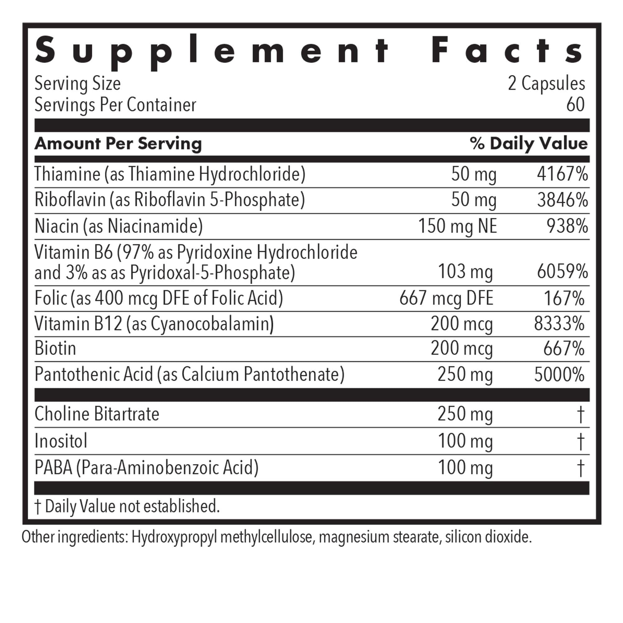 Allergy Research Group Super Vitamin B Complex 120 Capsules back view