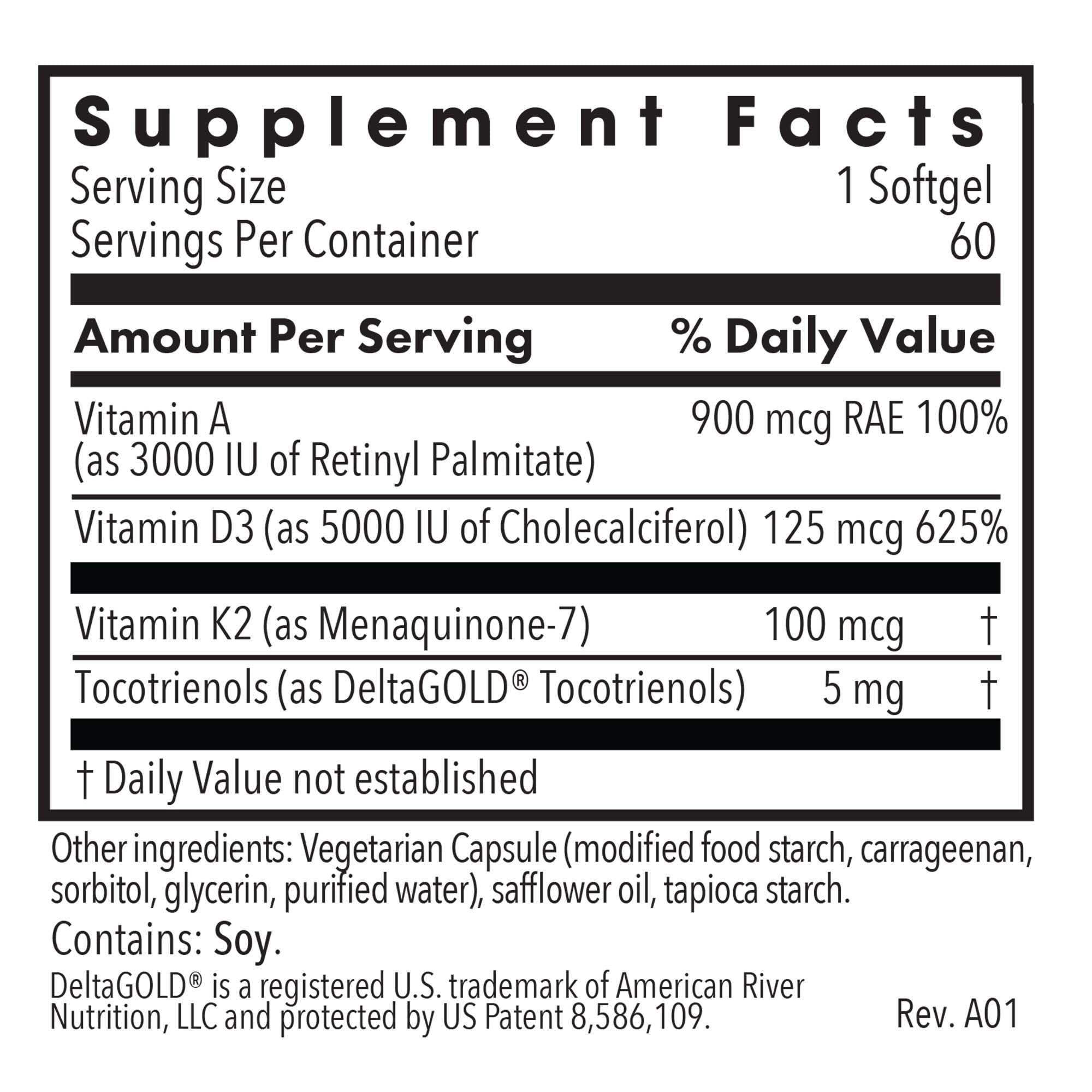 Allergy Research Group Vitamin D3 & K2 Supplement 125 mcg back view