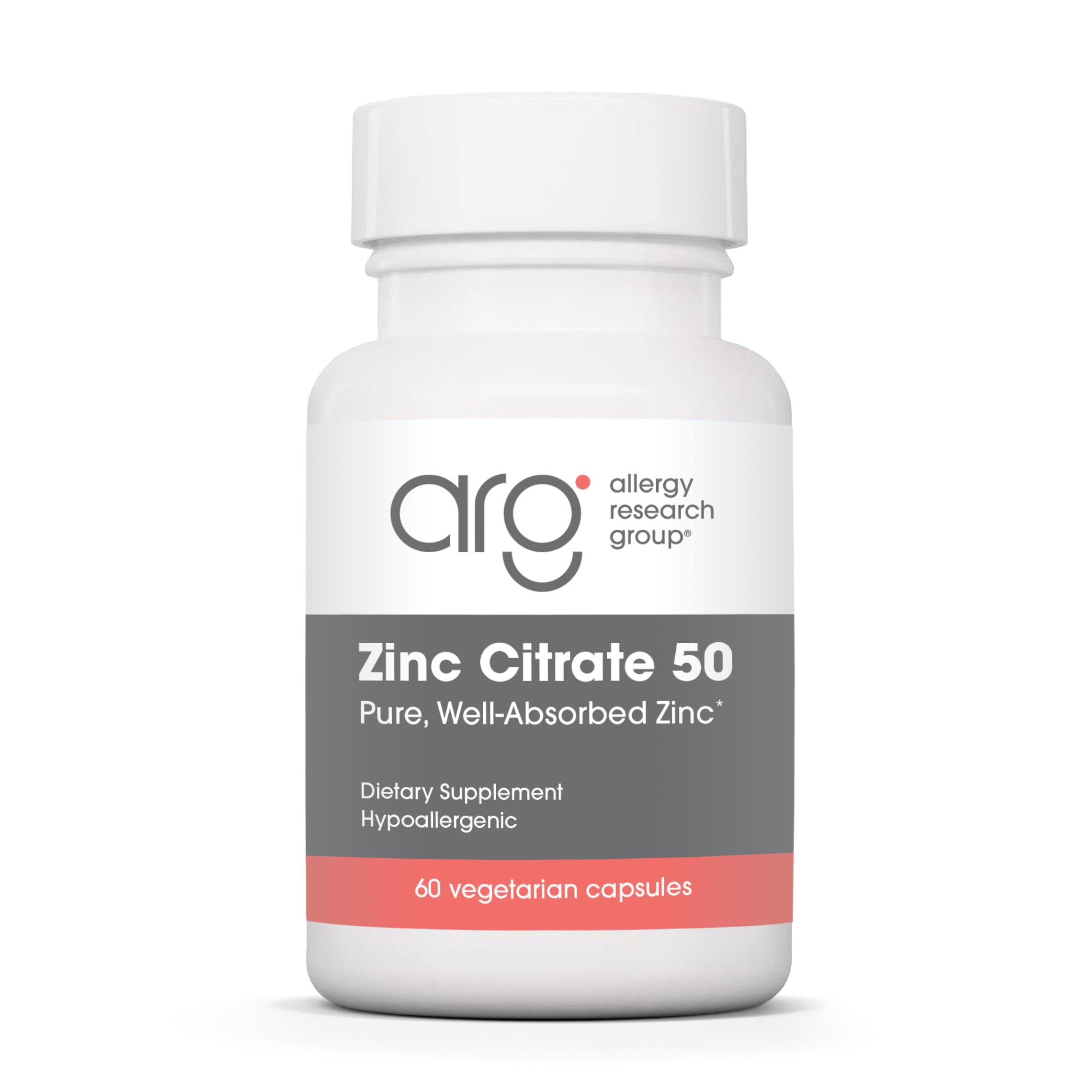 Allergy Research Group Zinc Citrate 50mg capsule bottle front view