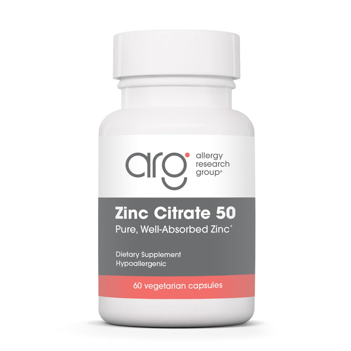 Allergy Research Group Zinc Citrate 50mg capsule bottle front view