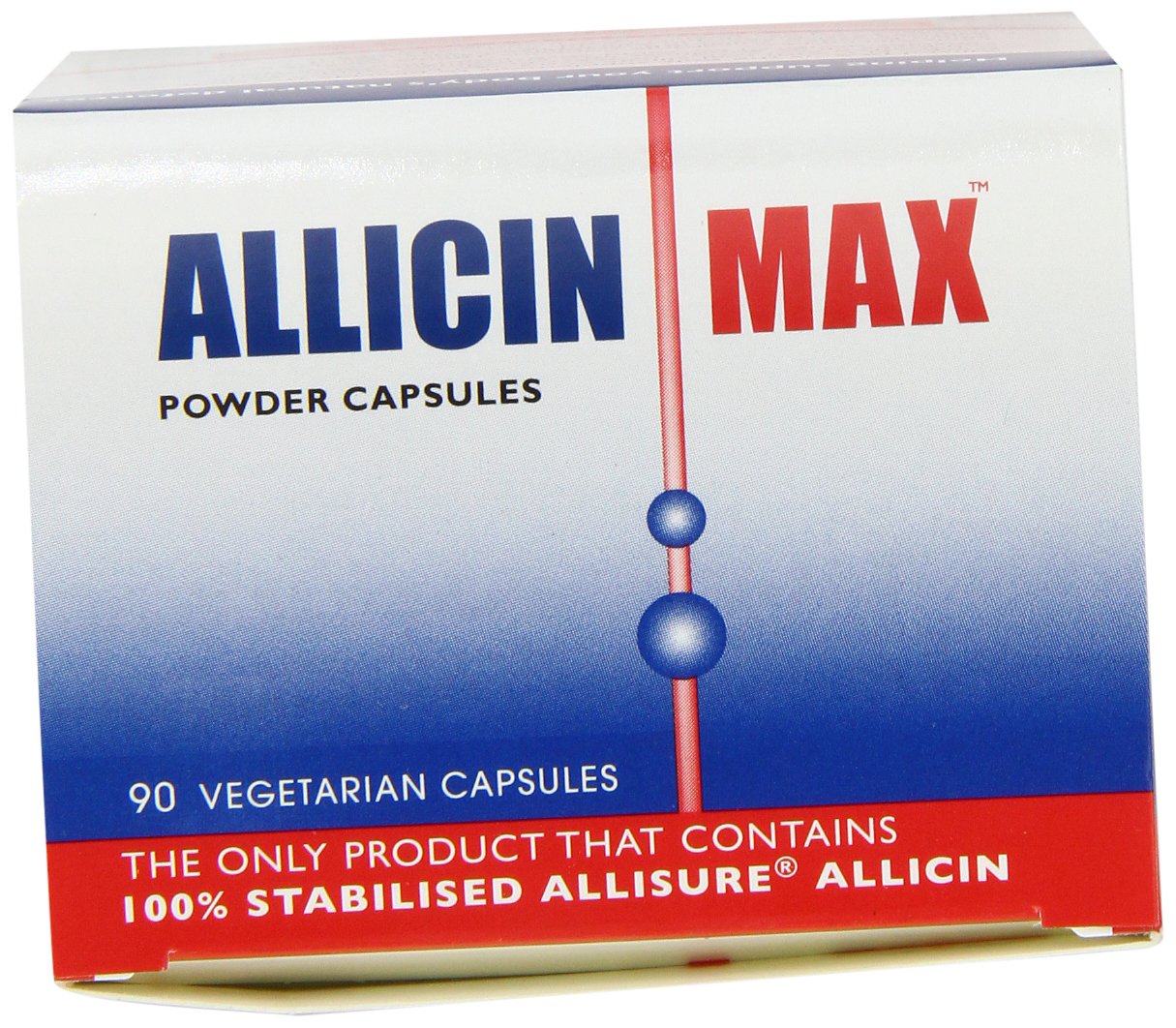 ALLICINMAX Garlic Capsules showing capsule size and shape
