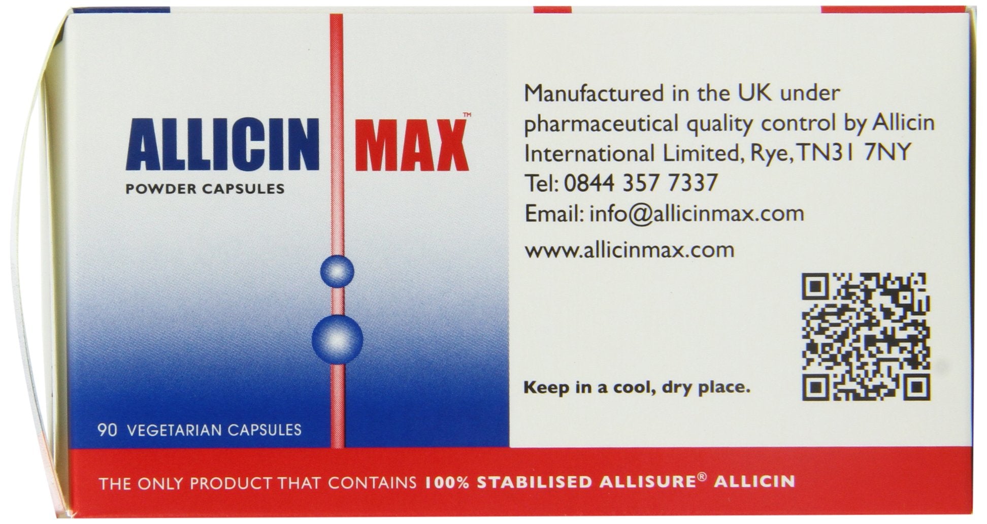 ALLICINMAX Garlic Capsules side view showing ingredients