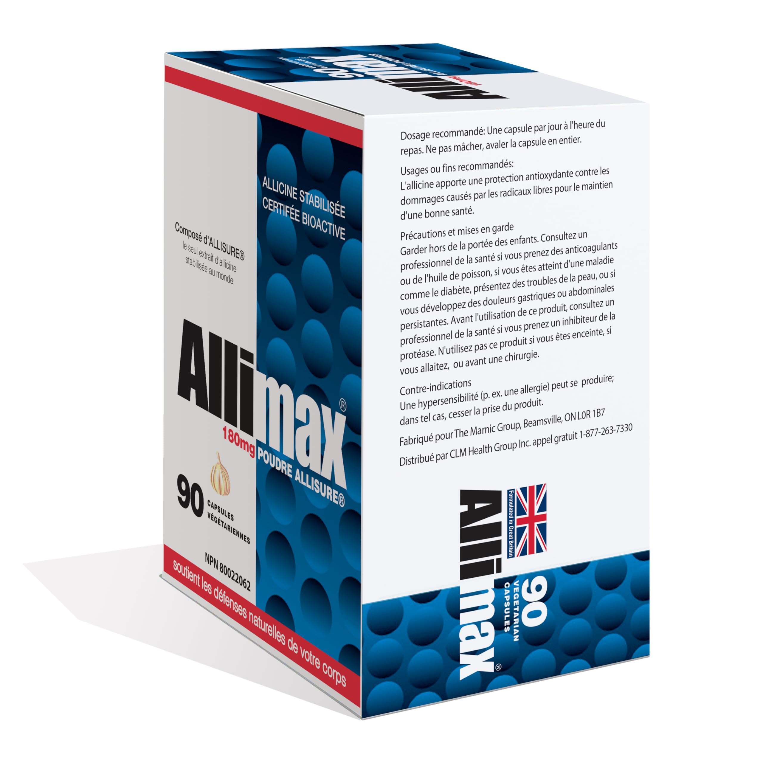 ALLIMAX Garlic Supplement ingredients listing