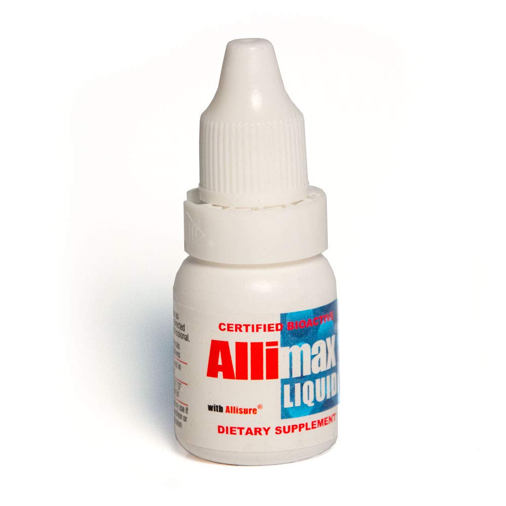 ALLIMAX Liquid Garlic Supplement 0.33 fl oz bottle side view