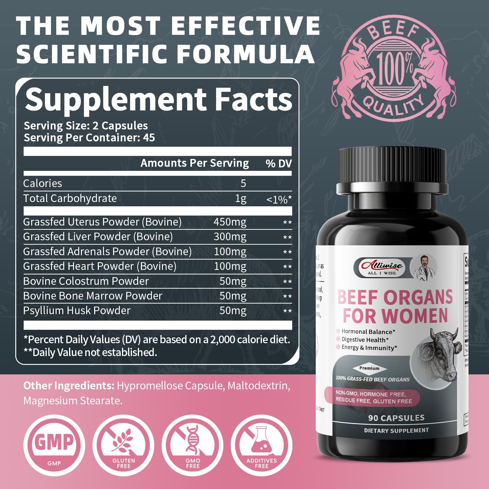 Alliwise Beef Organ Supplement lifestyle scene with fresh vegetables