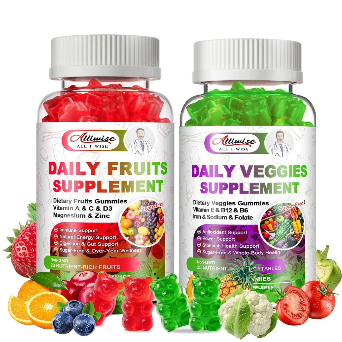 Alliwise Fruits and Veggies Gummies 472g front view