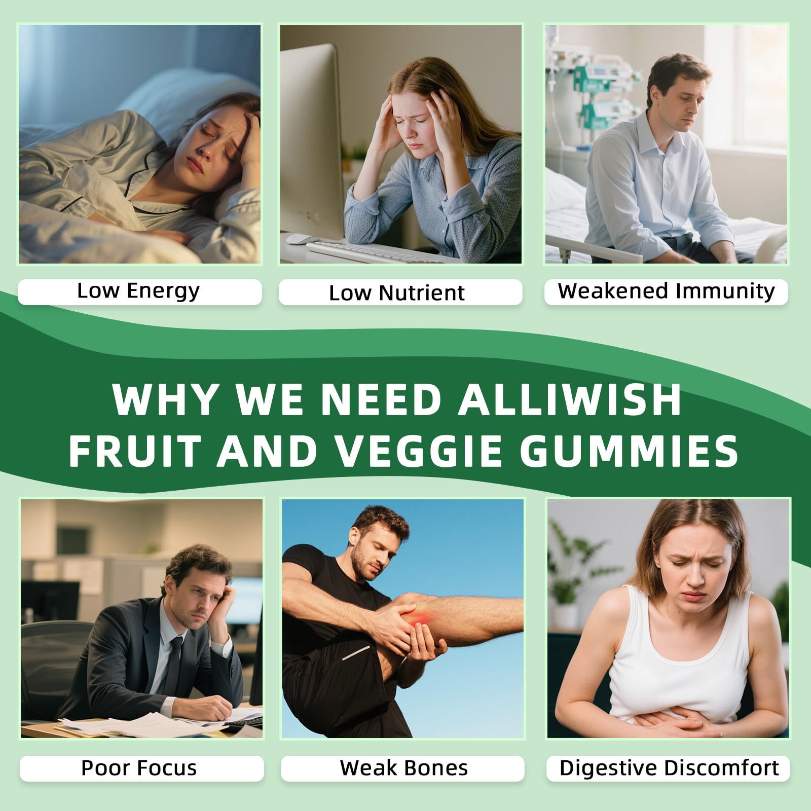 Alliwise Fruits and Veggies Gummies with fresh fruits and vegetables