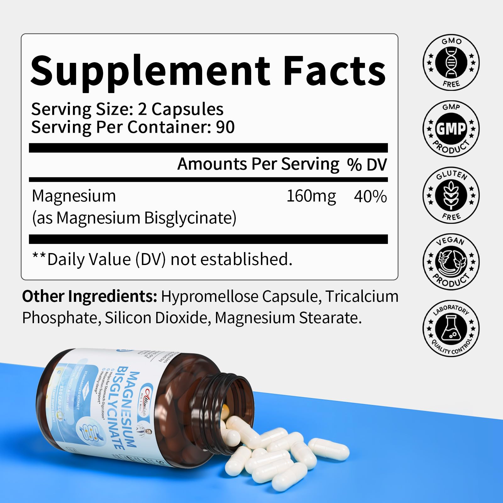 Alliwise Magnesium Bisglycinate capsules with measuring spoon
