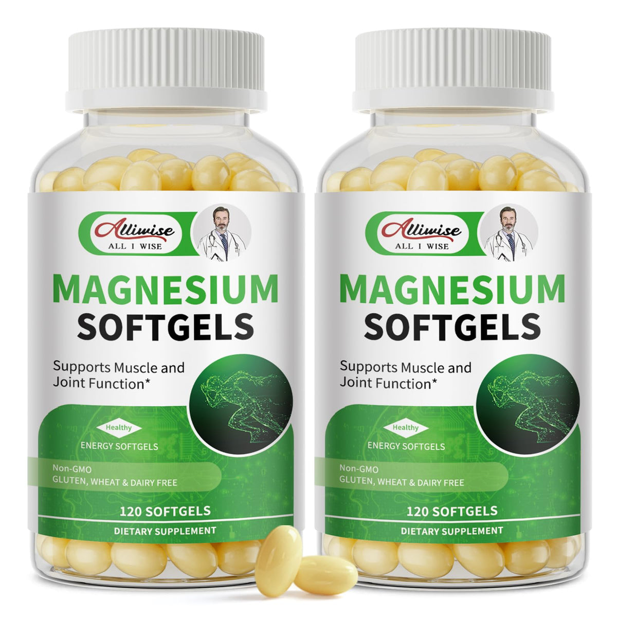 Alliwise Magnesium Glycinate 500mg Softgels front view
