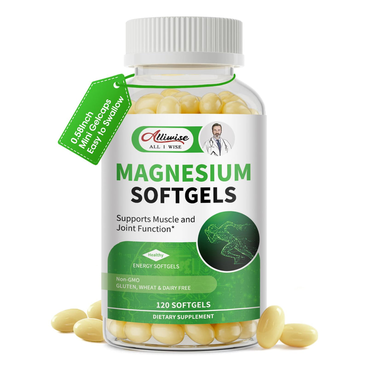 Alliwise Magnesium Glycinate Softgels 500mg front view