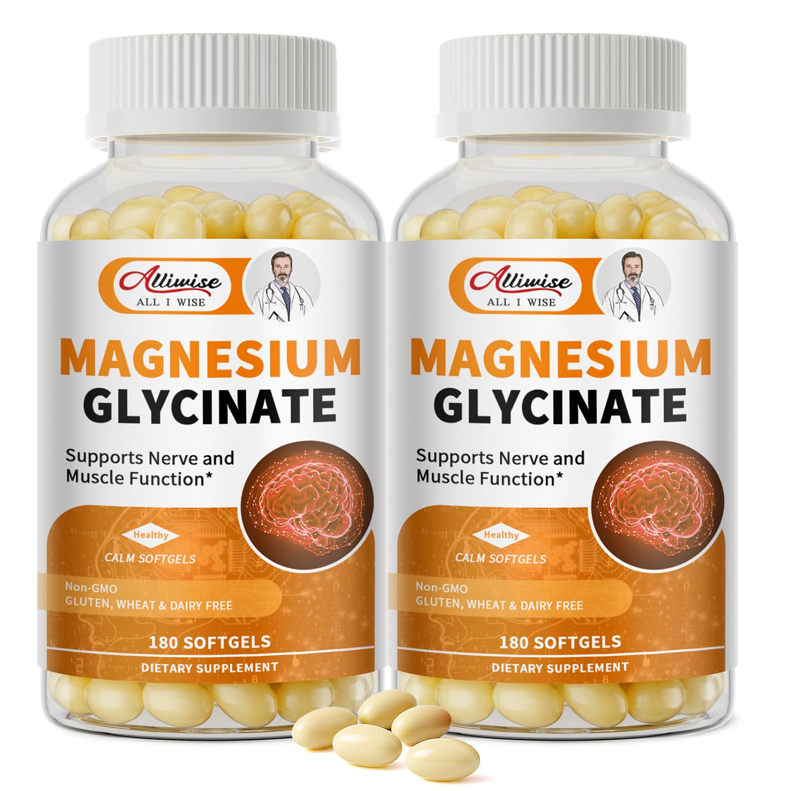 Alliwise Magnesium Glycinate Softgels front view with packaging