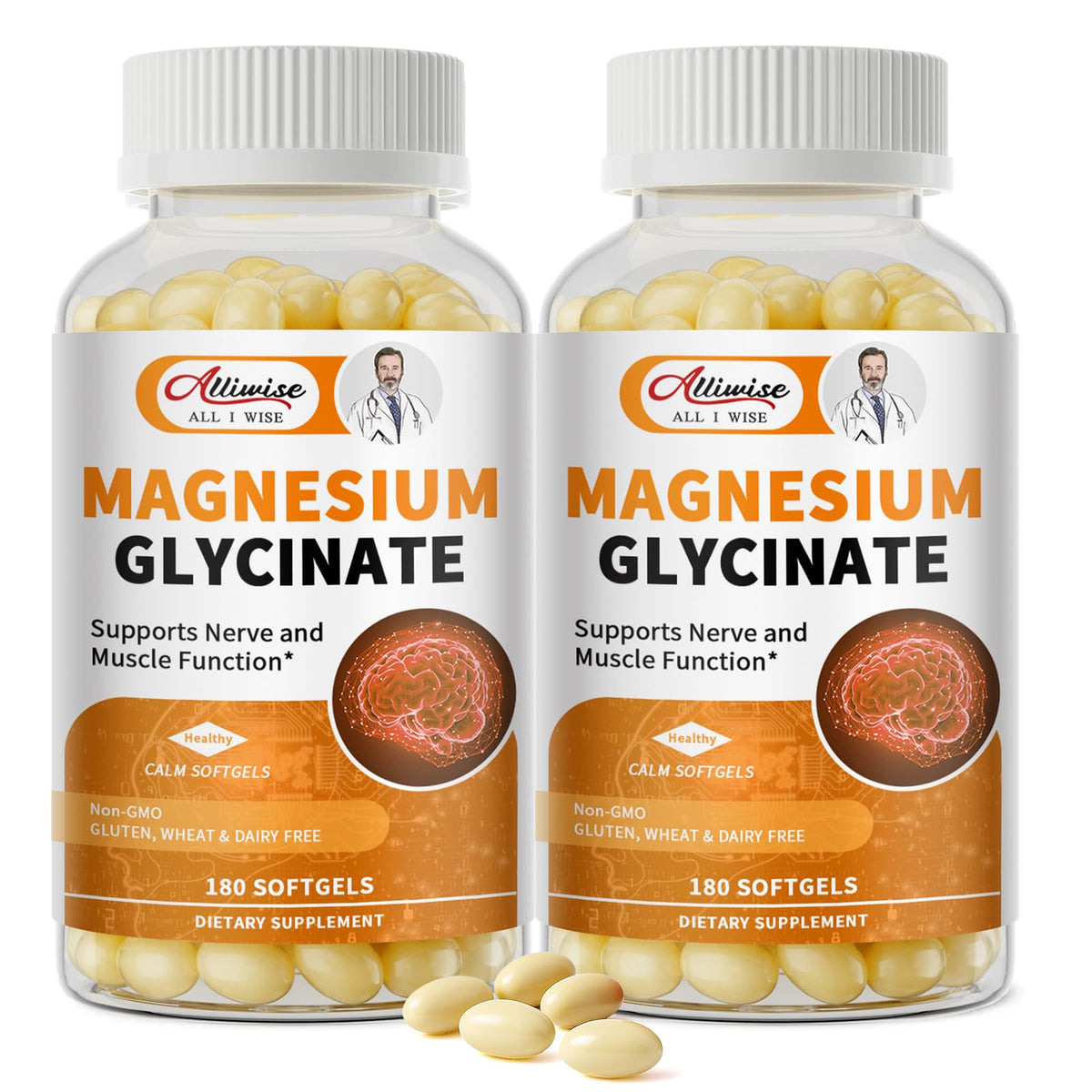 Alliwise Magnesium Glycinate Softgels front view with packaging