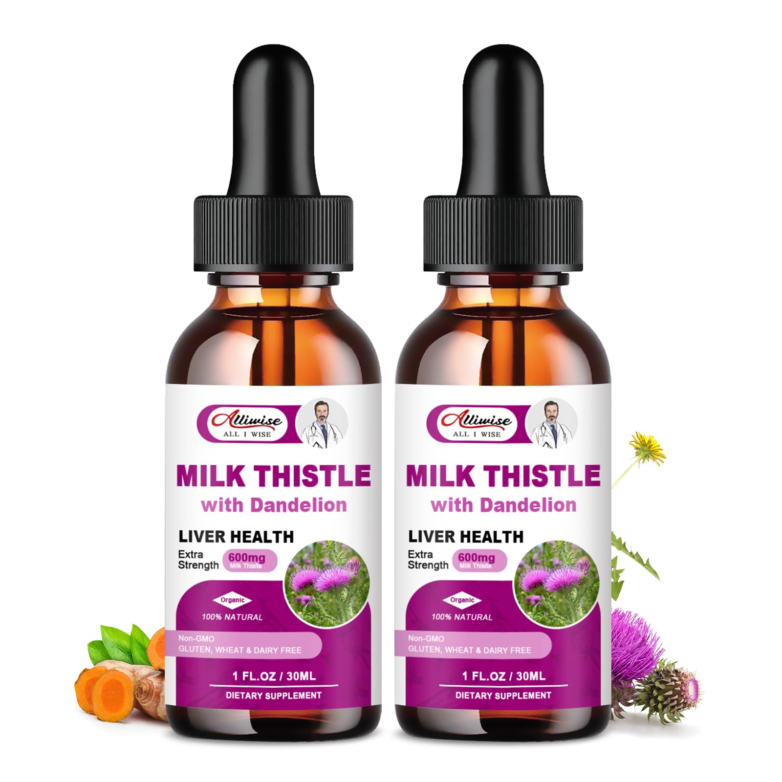 Alliwise Milk Thistle Liquid Supplement front view