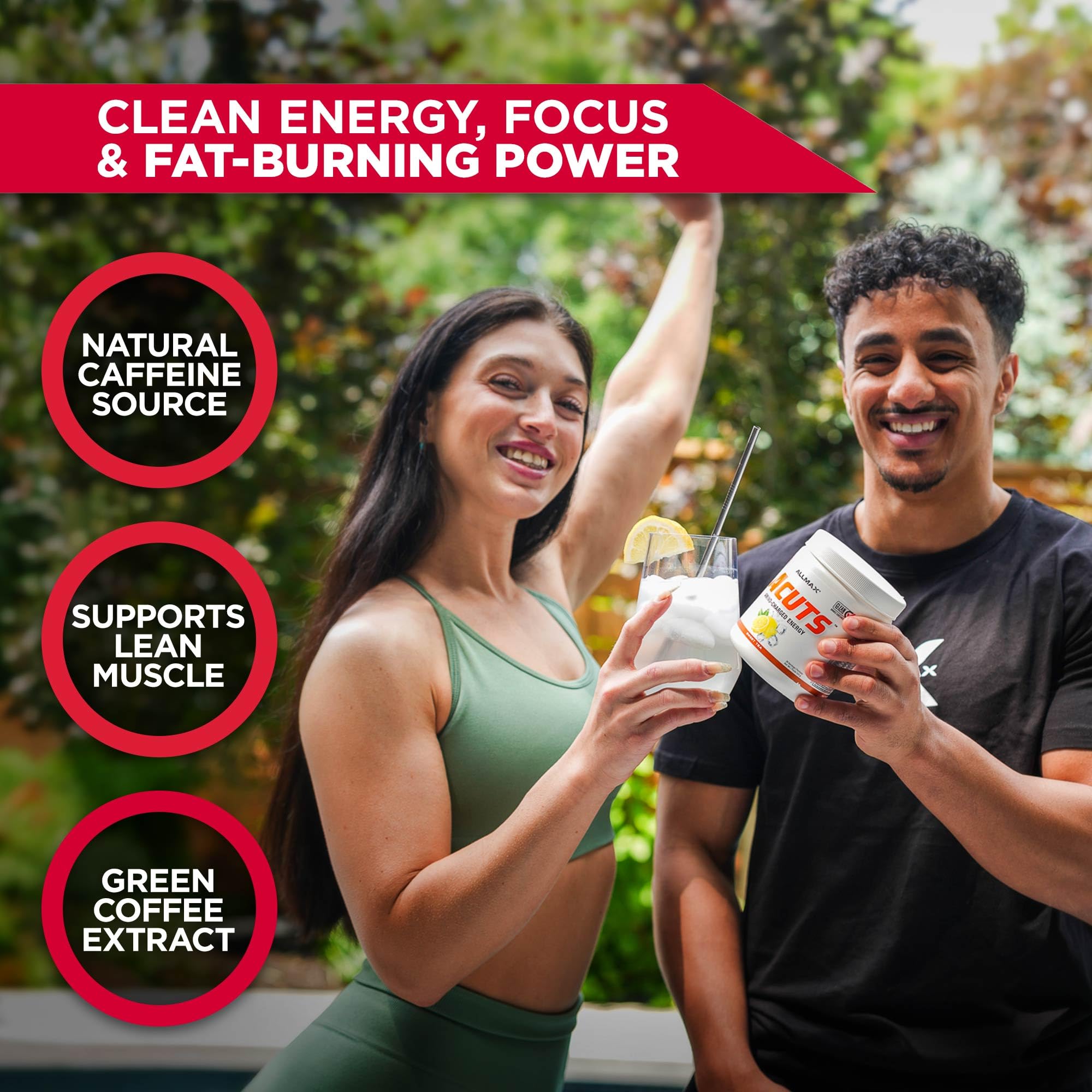 ALLMAX Amino Energy Powder side view with ingredients list