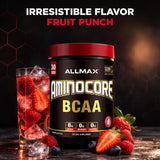 ALLMAX Aminocore BCAA 9:6:5 Powder with a scoop